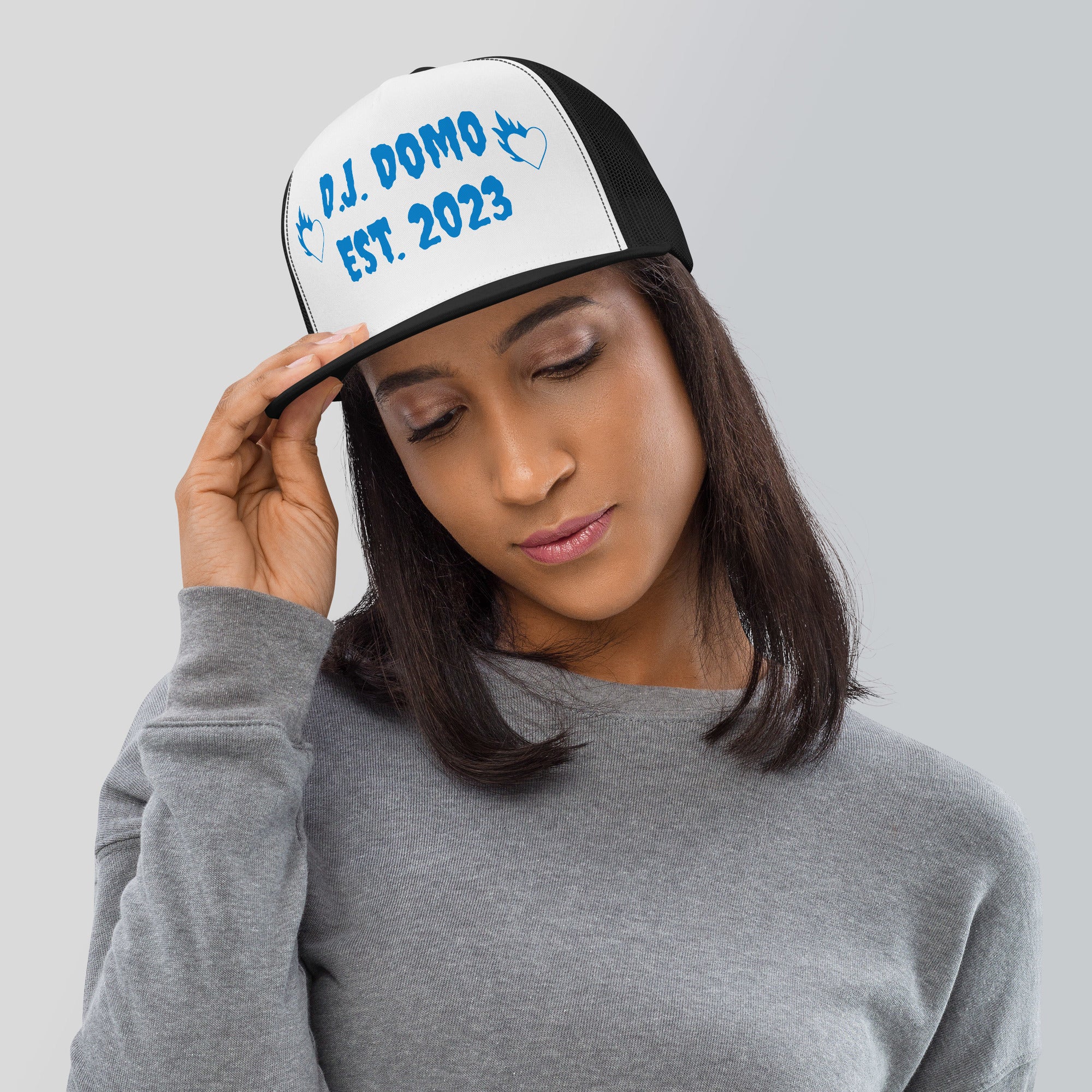 "Fire Hearts" Trucker Cap Multi Color/Light Blue