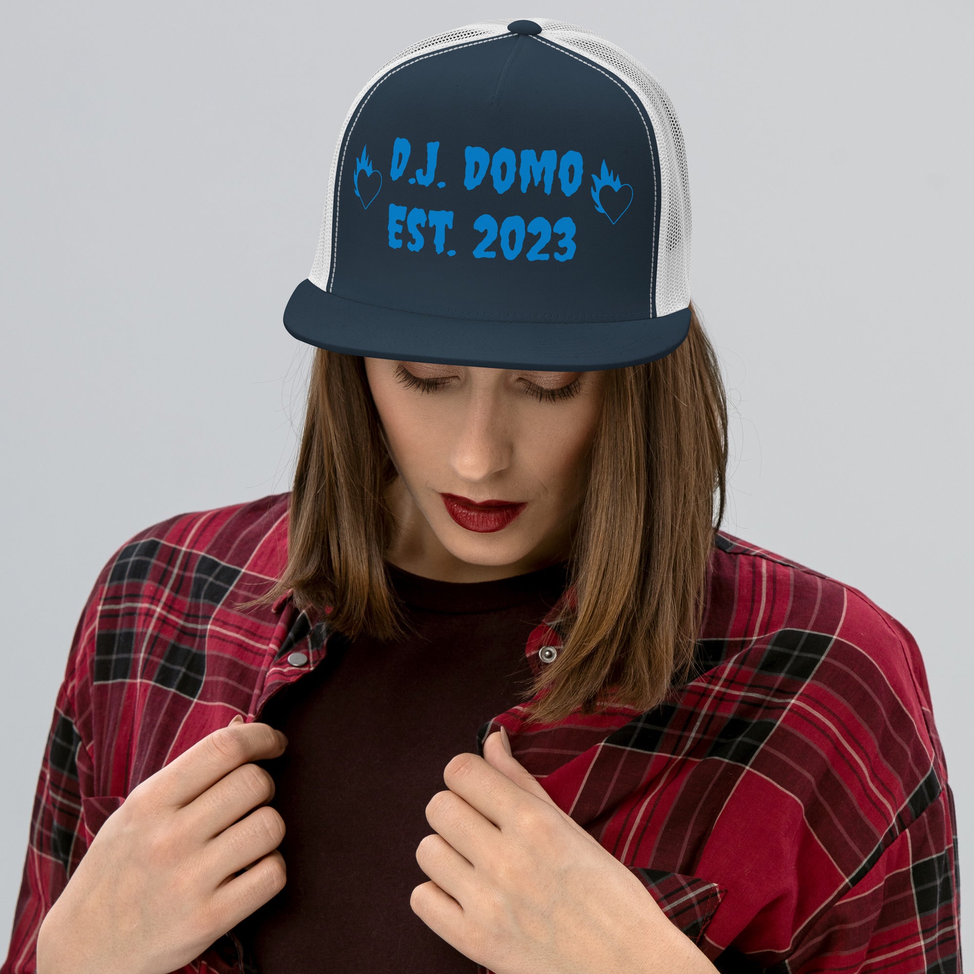 "Fire Hearts" Trucker Cap Multi Color/Light Blue