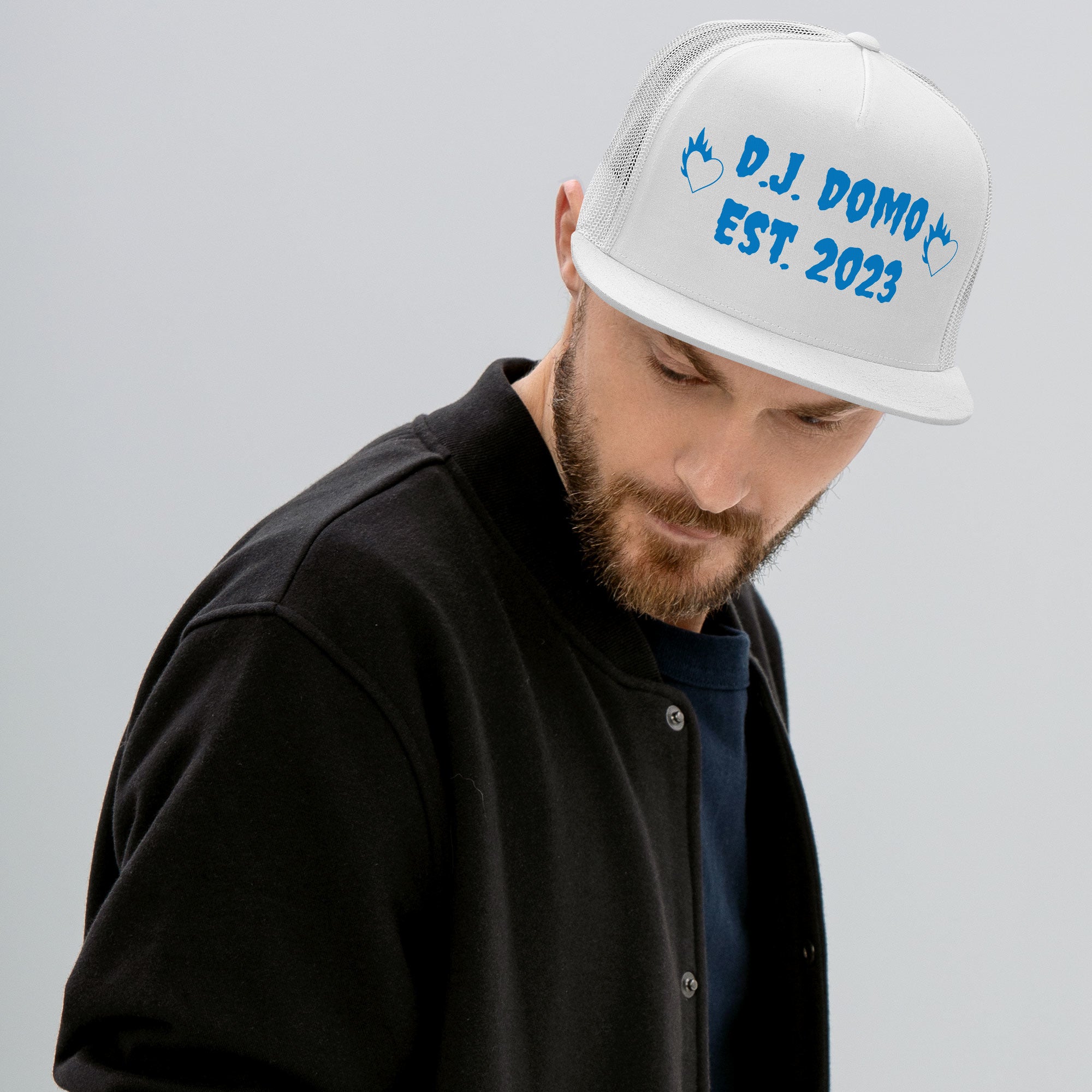 "Fire Hearts" Trucker Cap Multi Color/Light Blue