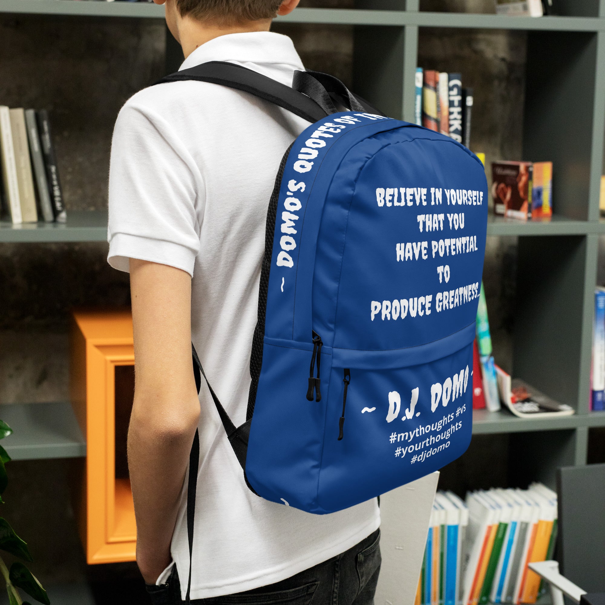D.J. Domo DQOI Pt 1 "POTENTIAL" Backpack Dark Blue/White