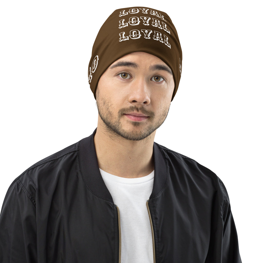 "LOYAL" Beanie Brown/White