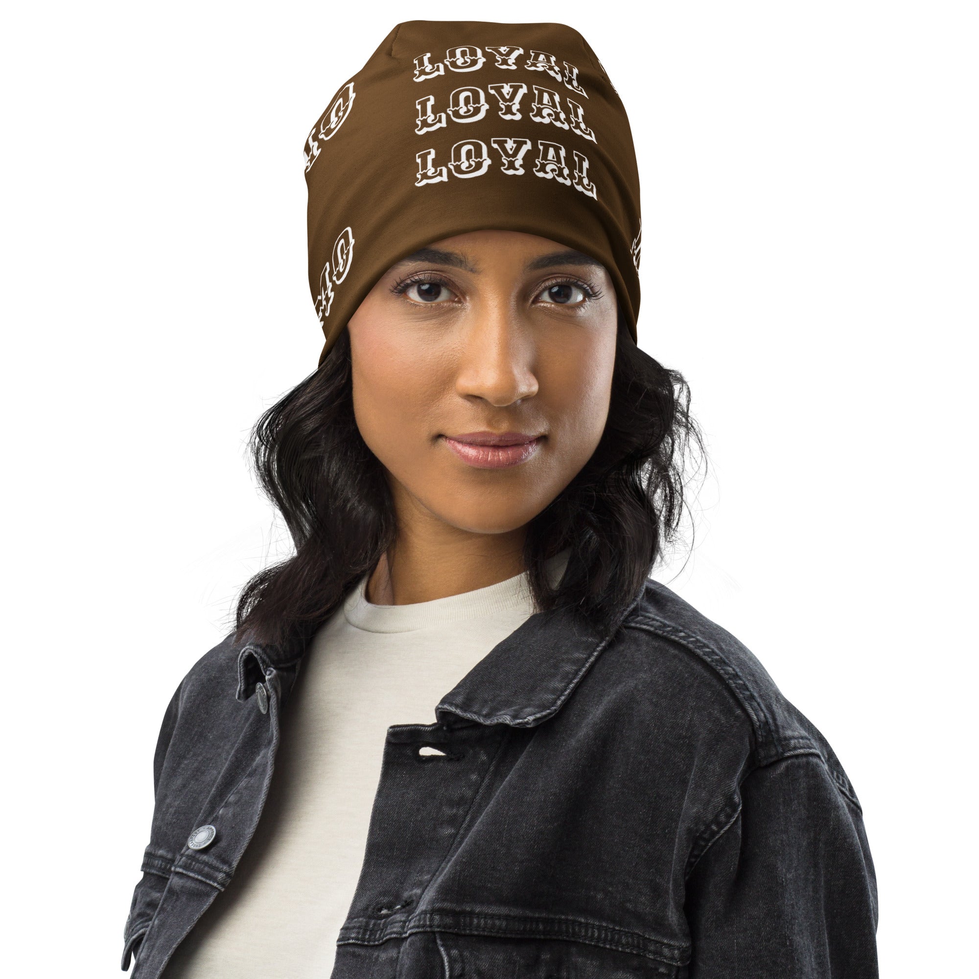 "LOYAL" Beanie Brown/White