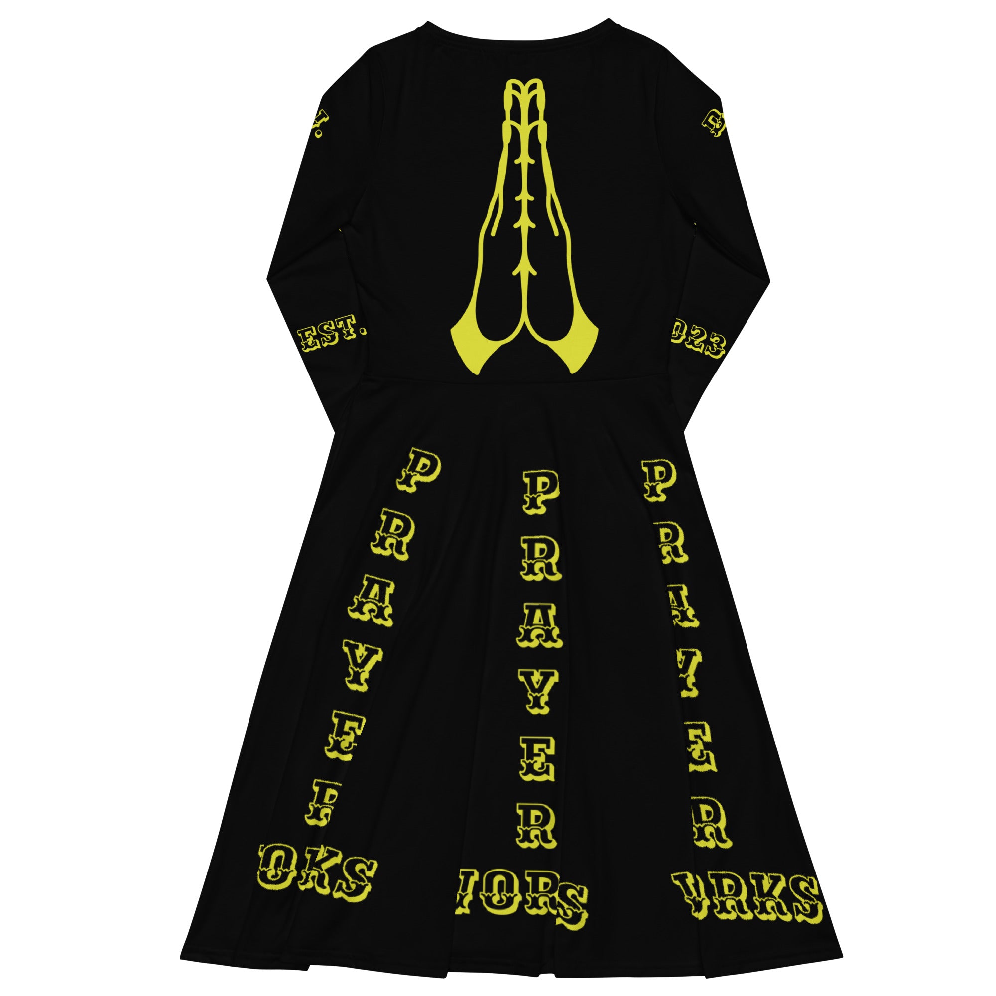 D.J. Domo "Prayer Works Font2" Midi Dress Black/Gold