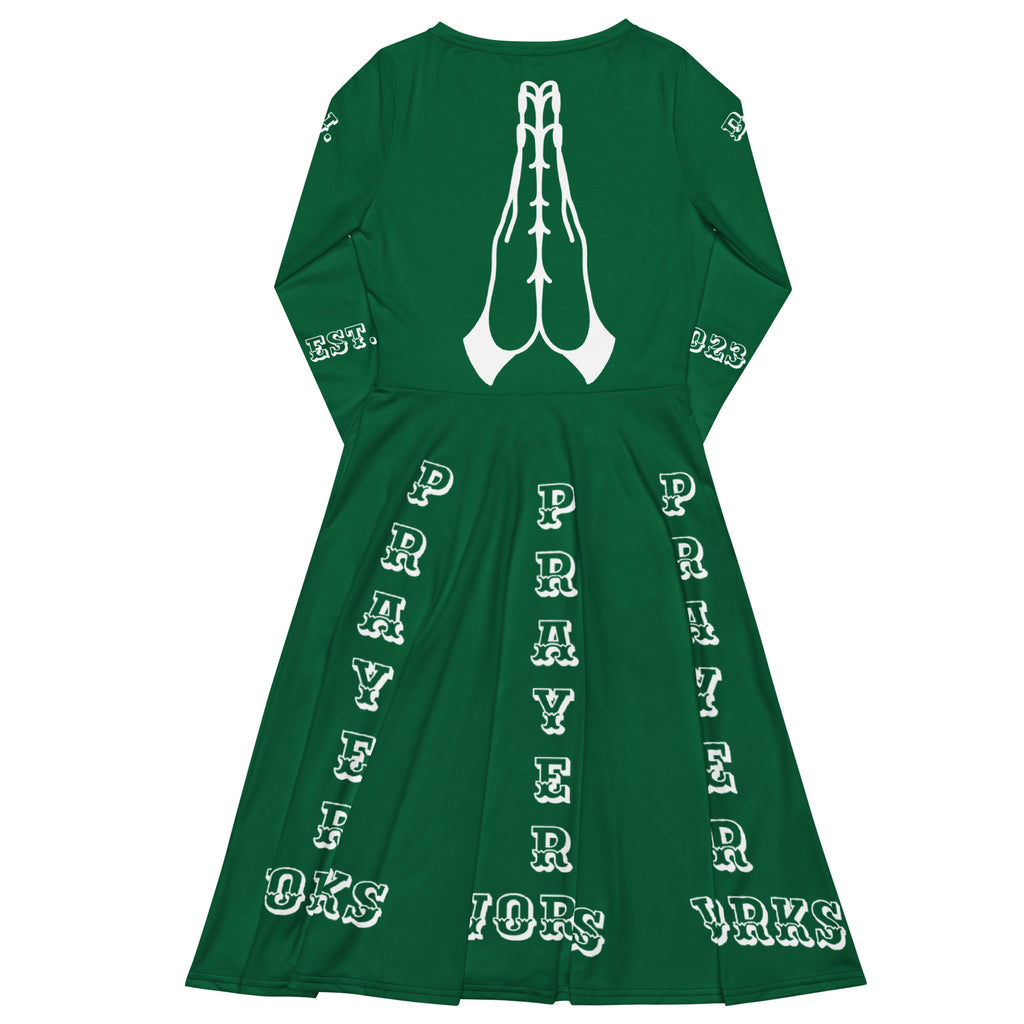 D.J. Domo "Prayer Works Font2" Midi Dress Green/White