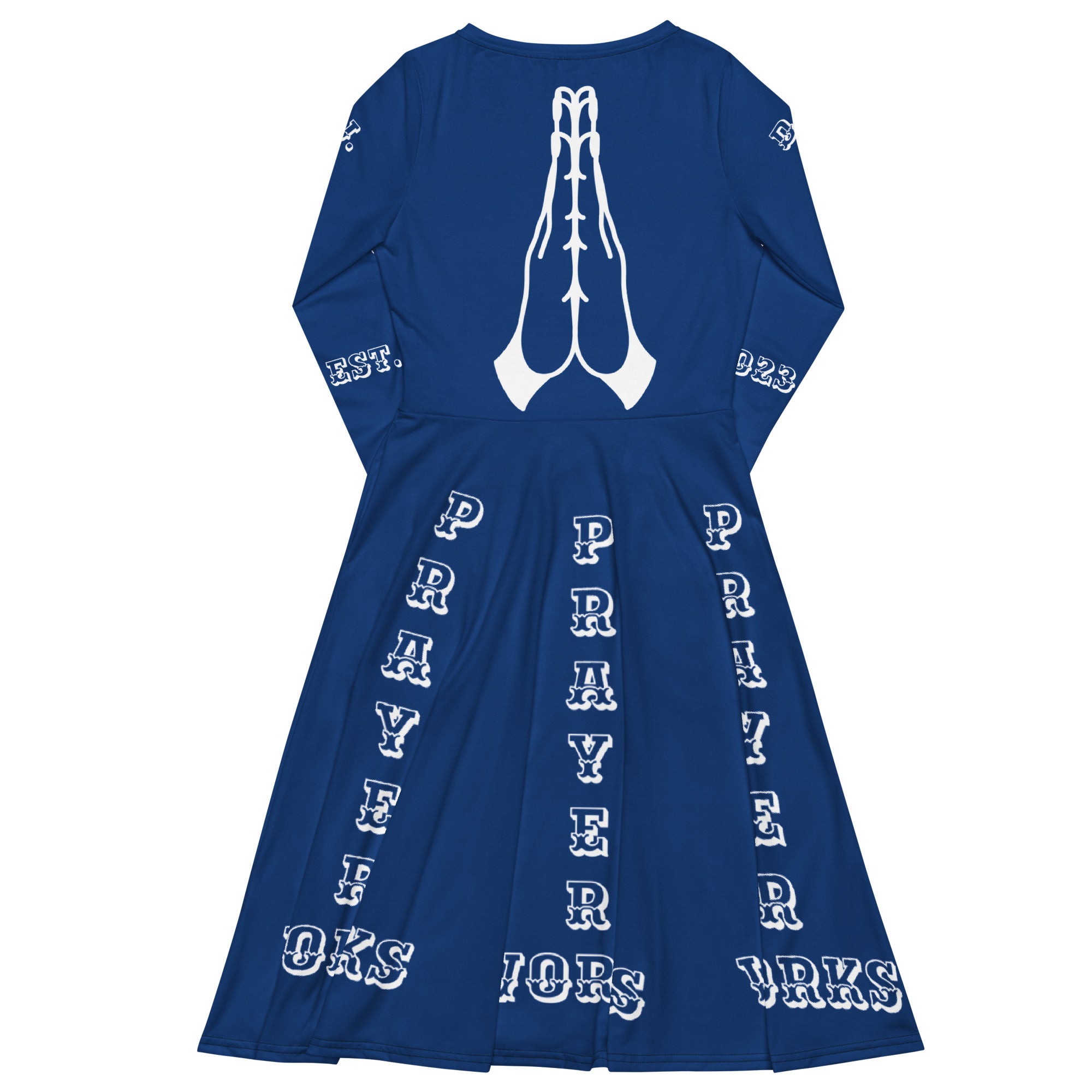 D.J. Domo "Prayer Works Font2" Midi Dress Dark Blue/White