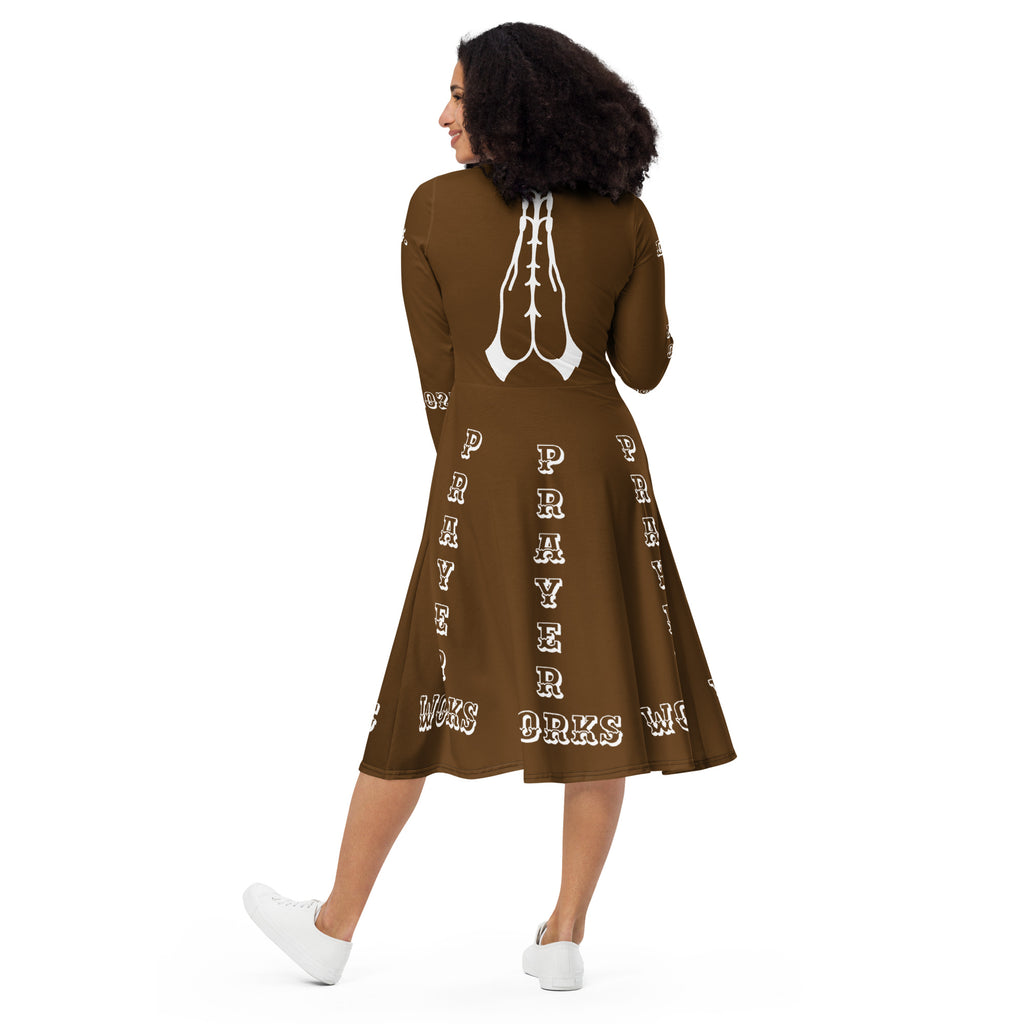 D.J. Domo "Prayer Works Font2" Midi Dress Brown/White