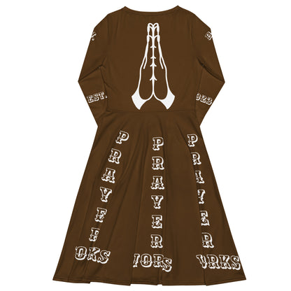 D.J. Domo "Prayer Works Font2" Midi Dress Brown/White