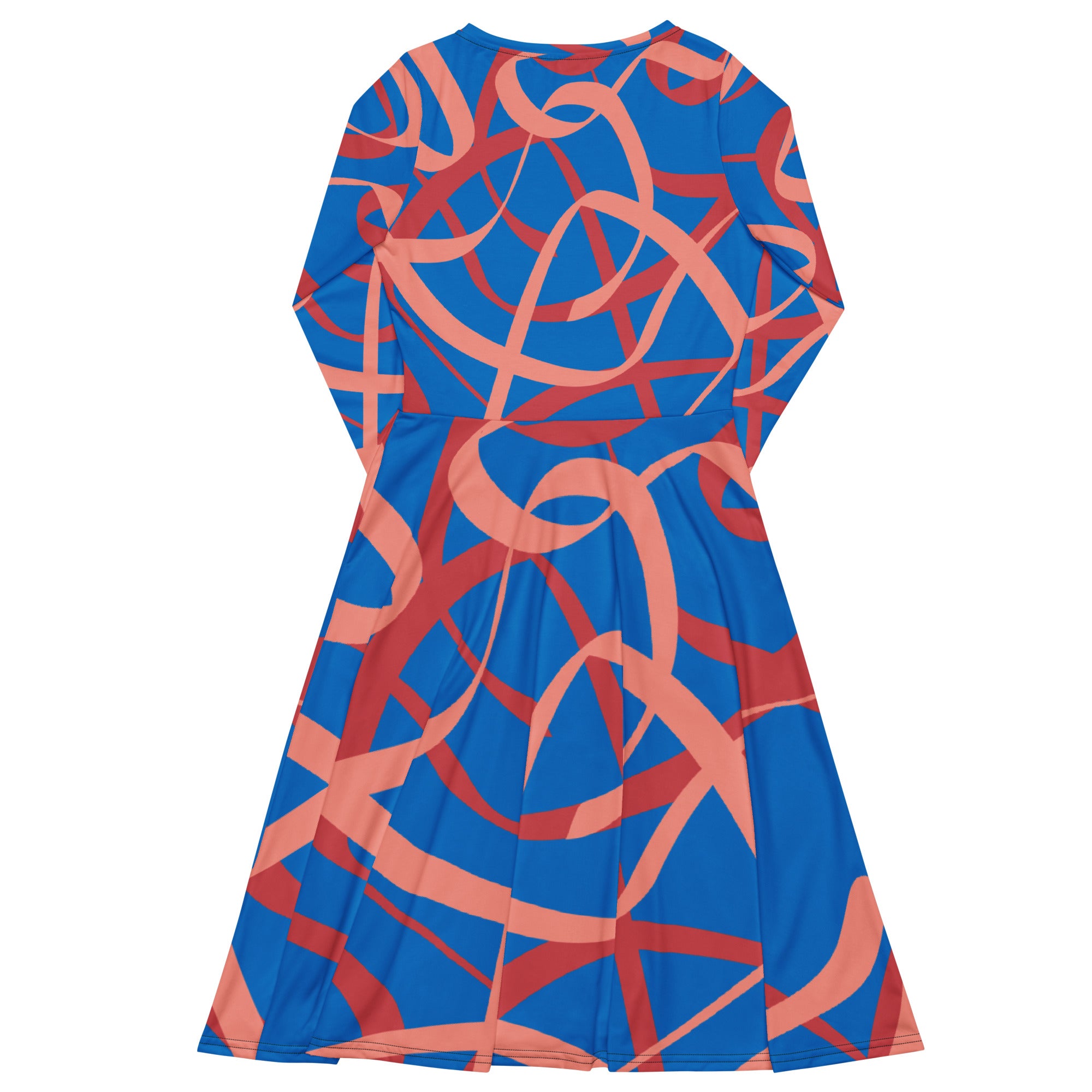 D.J. Domo Long Sleeve Midi Dress "Swirlz" Blue/Peach/Pink