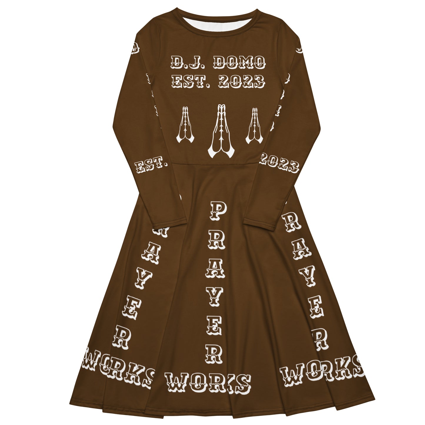 D.J. Domo "Prayer Works Font2" Midi Dress Brown/White