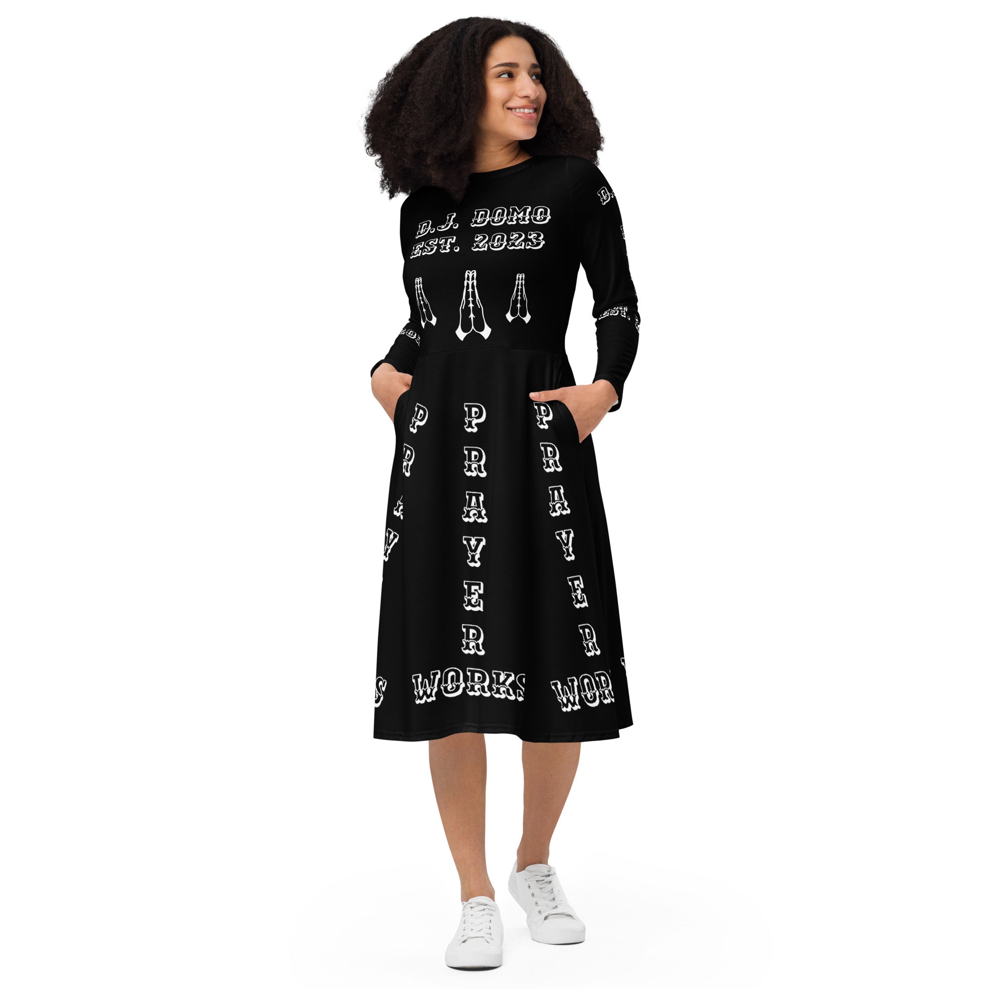 D.J. Domo "Prayer Works Font2" Midi Dress Black/White
