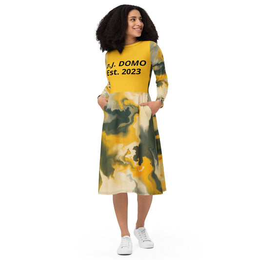 D.J. Domo Long Sleeve Midi Dress Gold/Dark