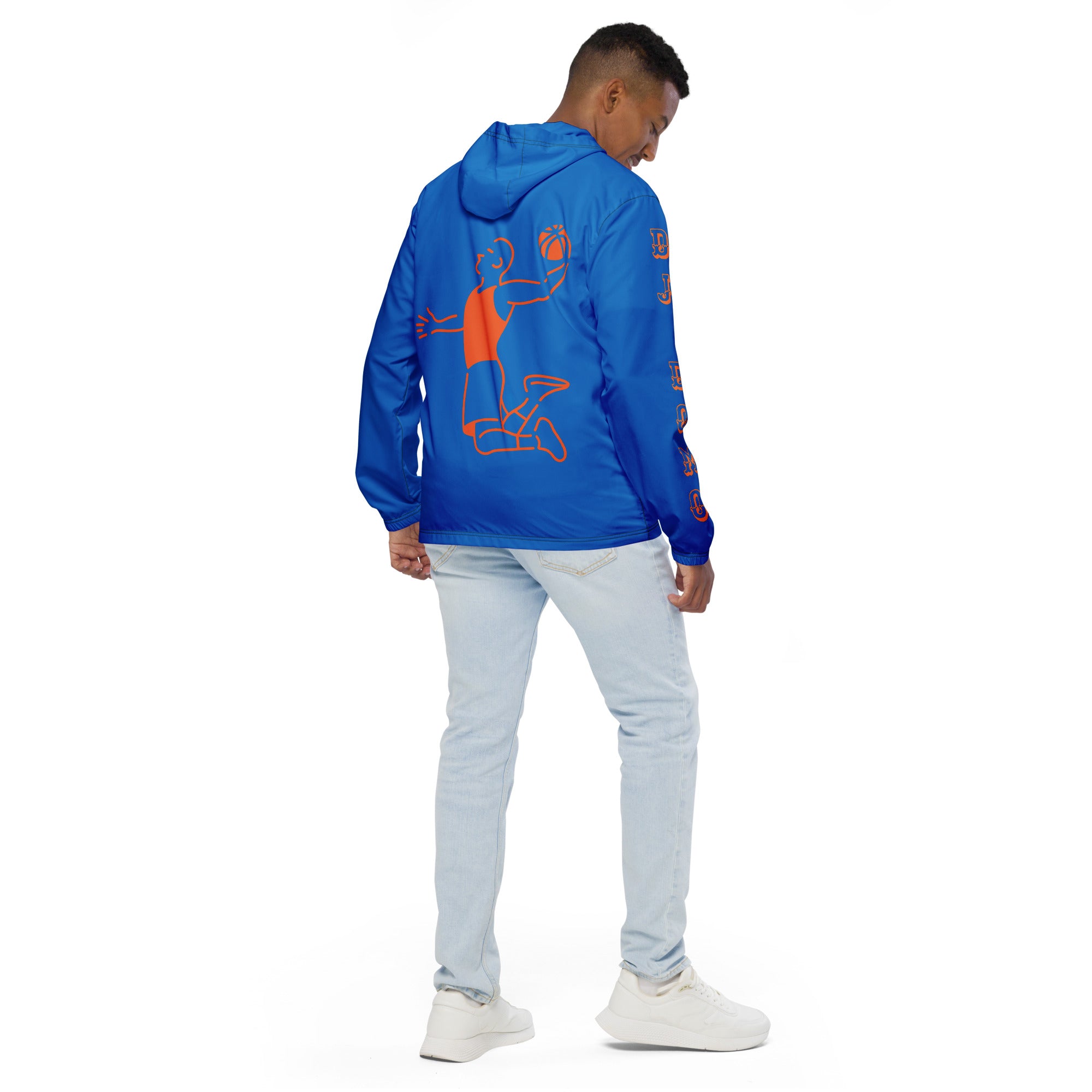 D.J. Domo "Orange Basketball" Men’s Windbreaker Jacket Blue/Orange