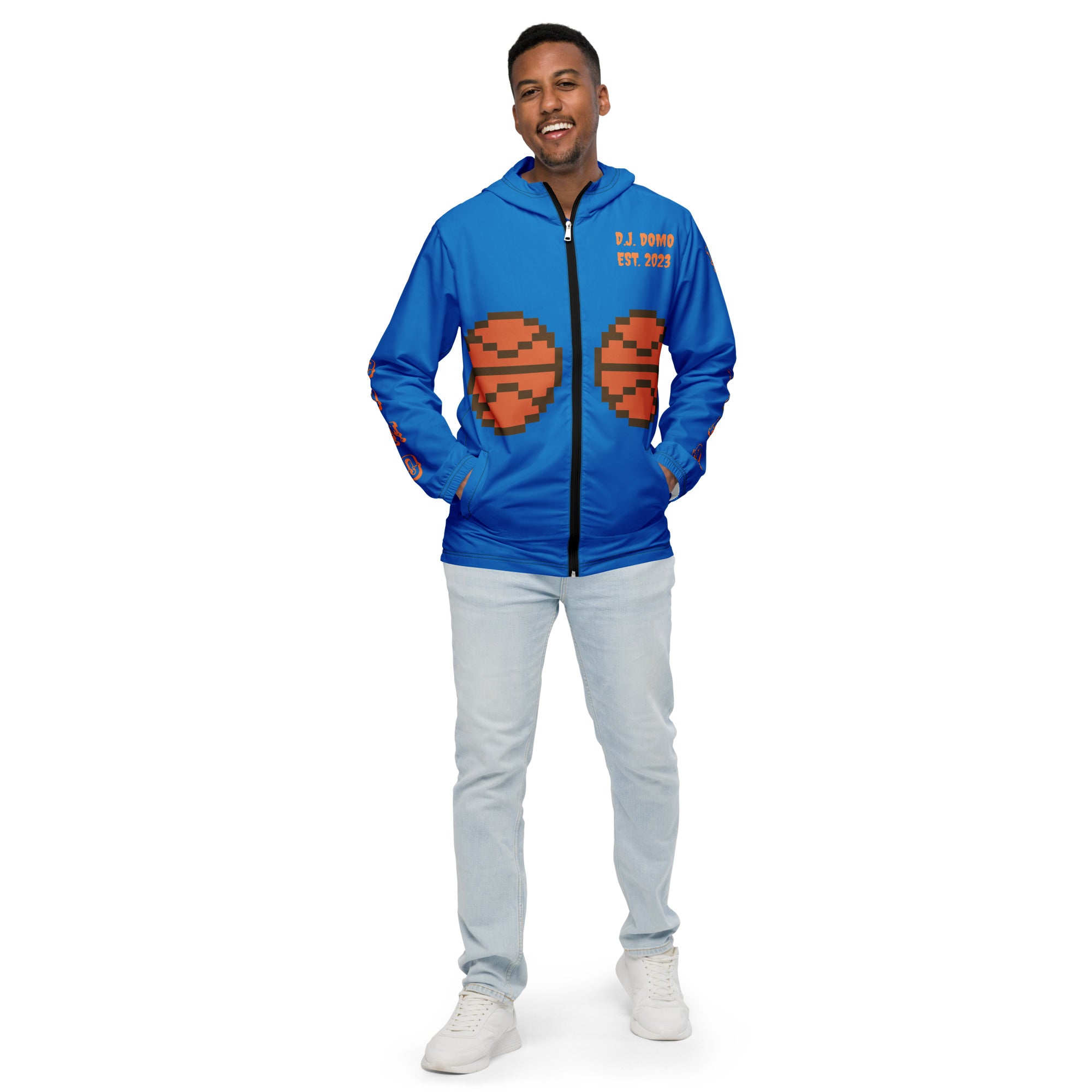 D.J. Domo "Orange Basketball" Men’s Windbreaker Jacket Blue/Orange