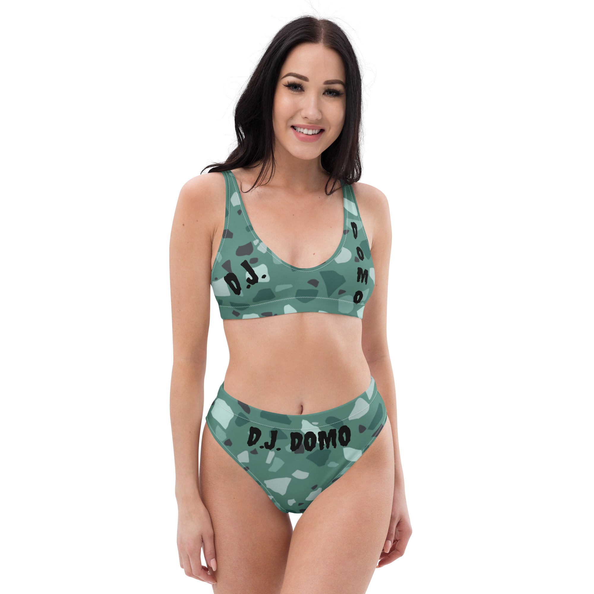 "Green Shapes" 2 Piece High-Waisted Bikini Swimsuit