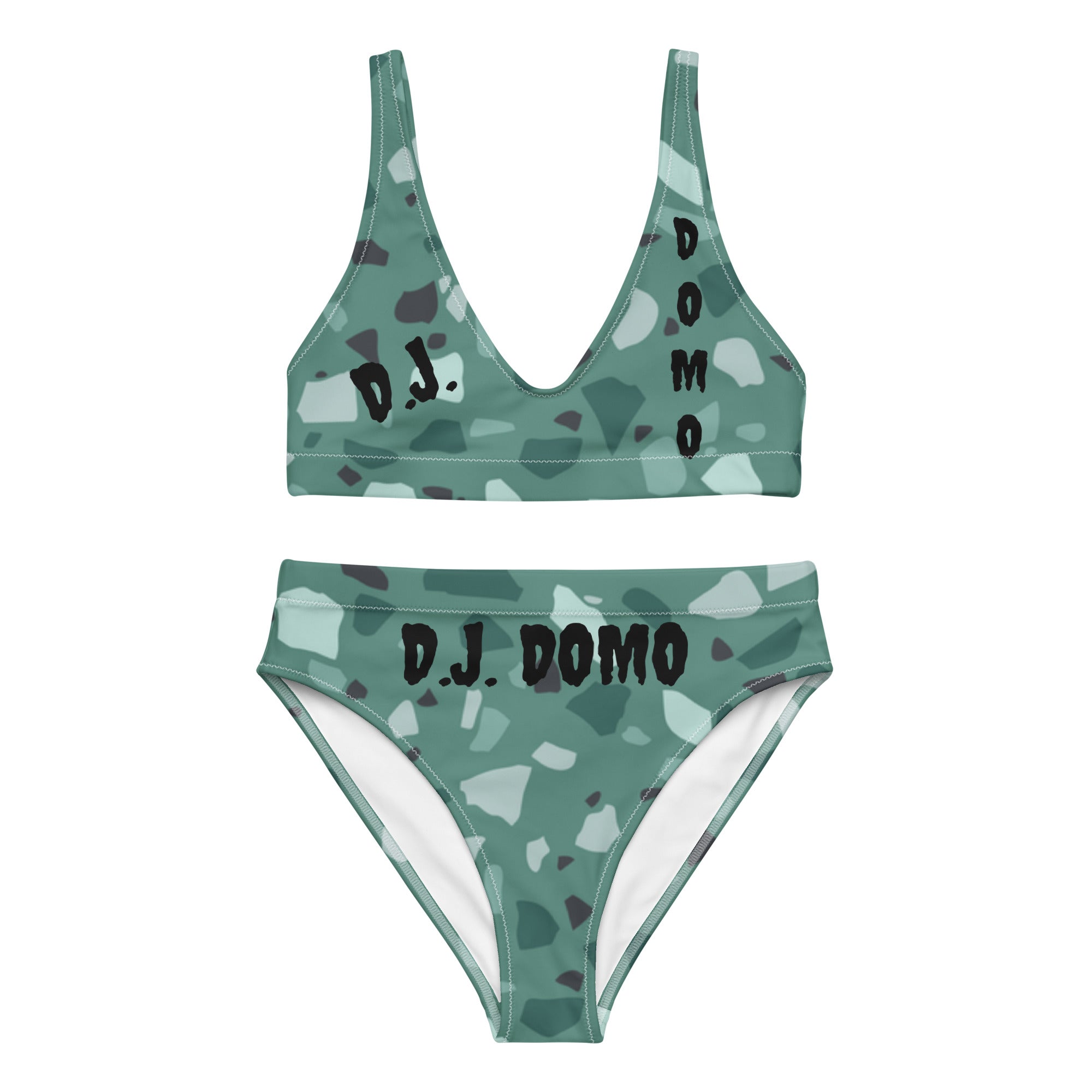 "Green Shapes" 2 Piece High-Waisted Bikini Swimsuit