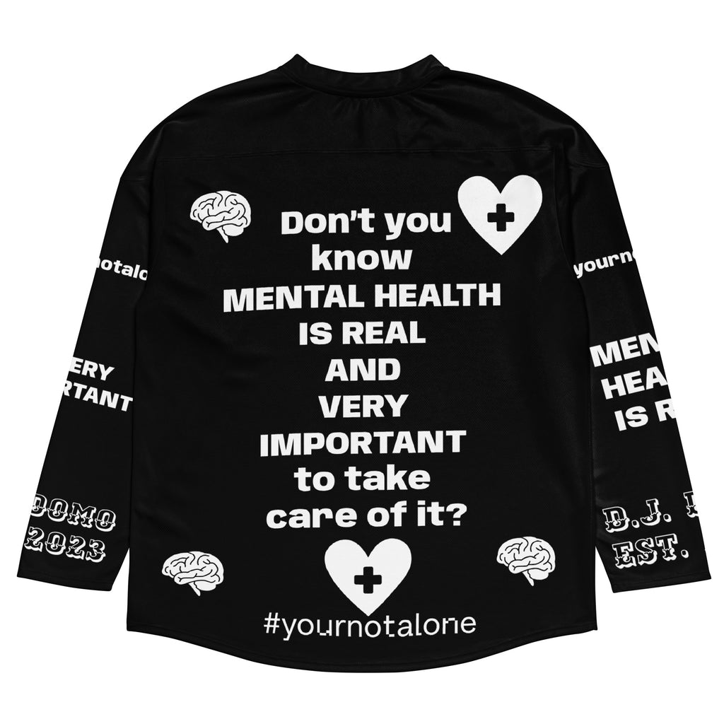 D.J. Domo "Mental Health yournotalone" Unisex Hockey Fan Jersey Black/White