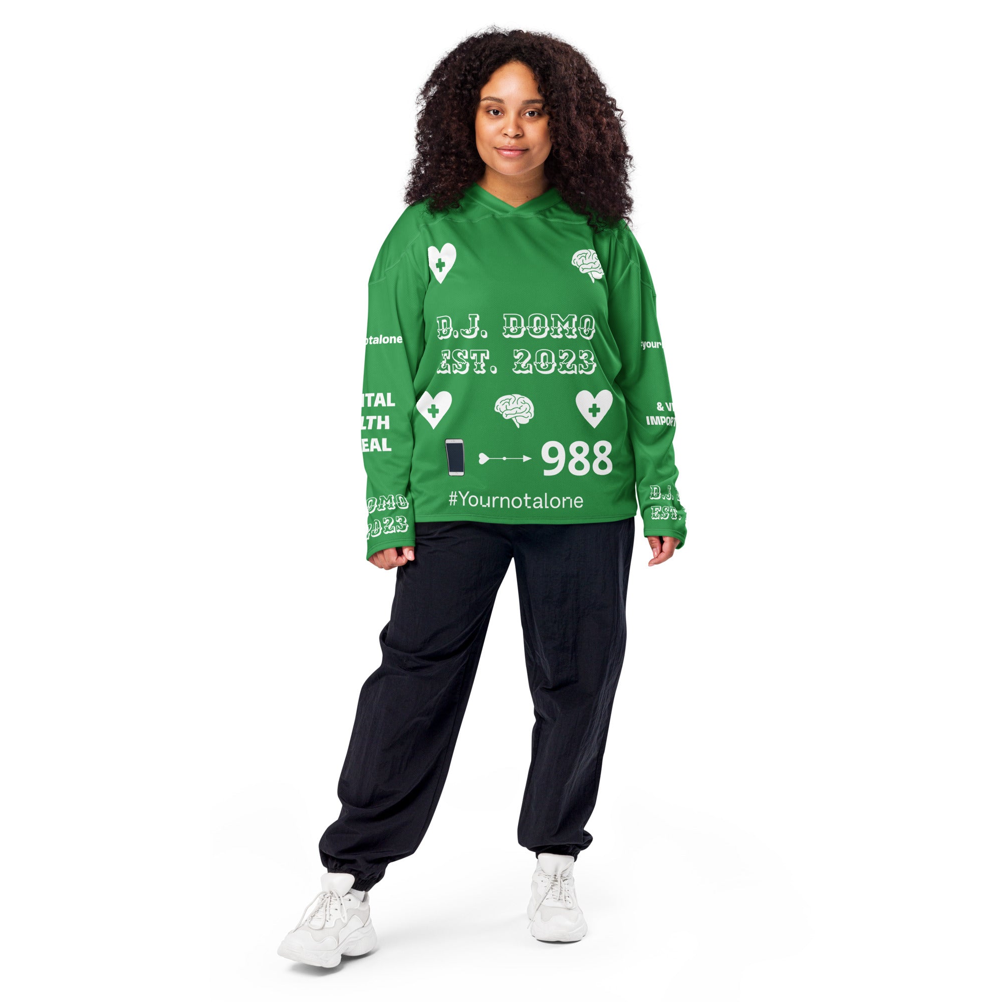 D.J. Domo "Mental Health 988" Unisex Hockey Fan Jersey Green/White