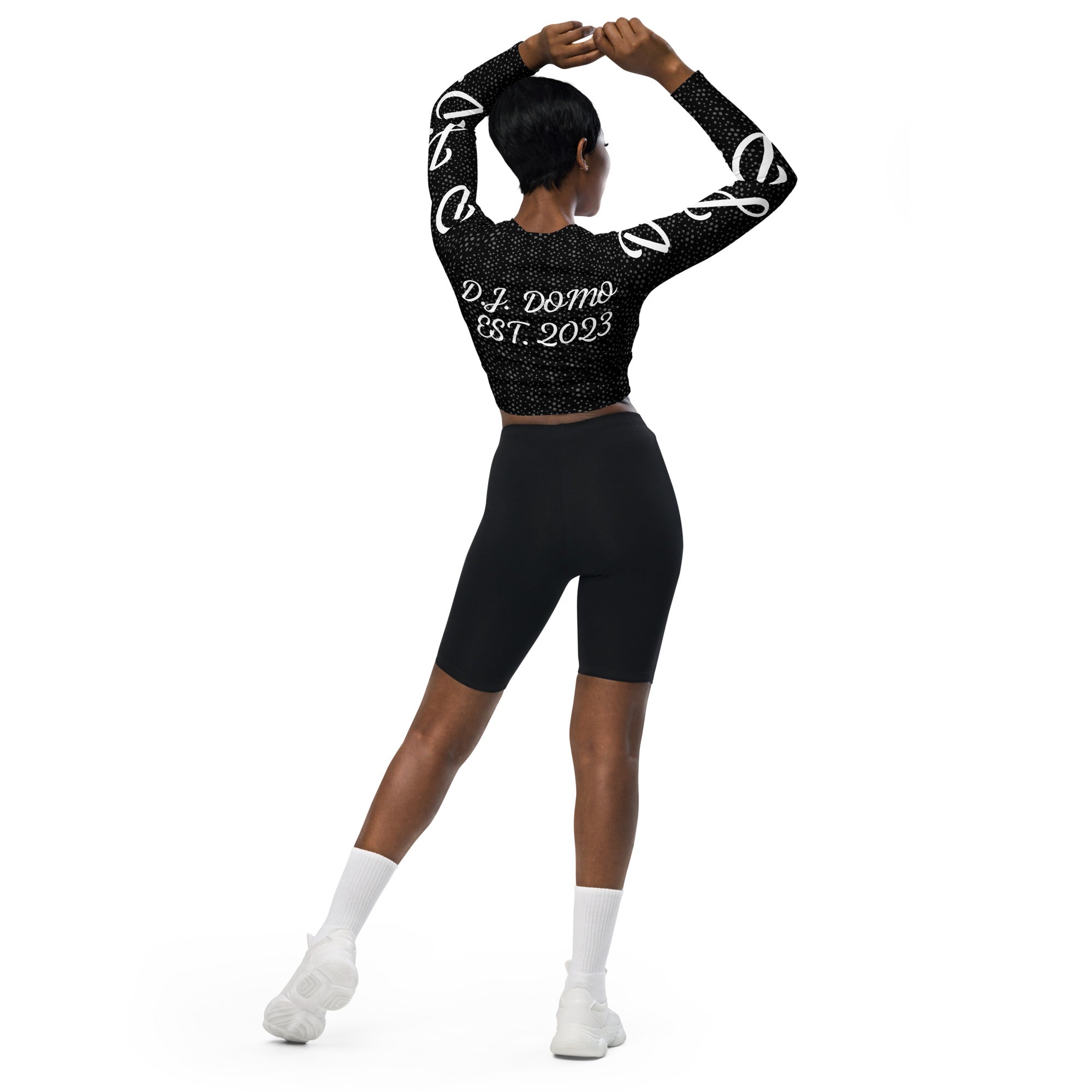 "D.J.D." Long-Sleeve Crop Top Dots/Black/White