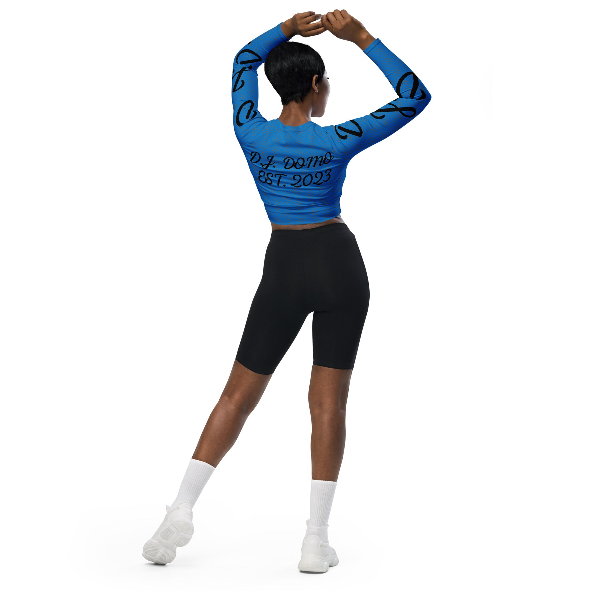 "D.J.D." Long-Sleeve Crop Top Light Blue/Black