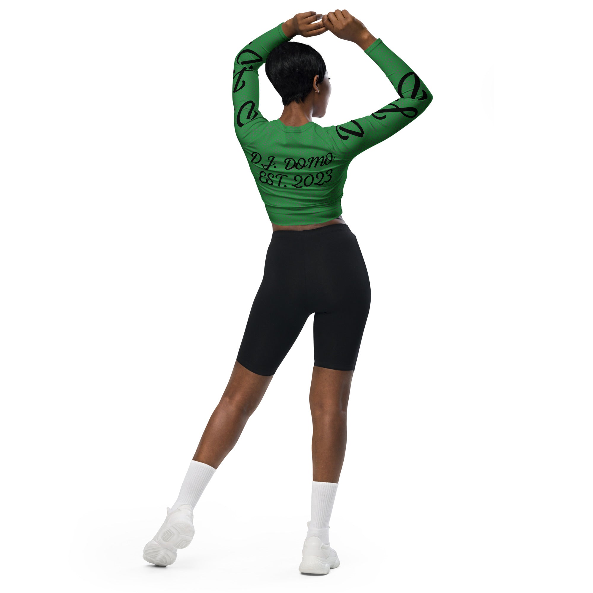 "D.J.D." Long-Sleeve Crop Top Light Green/Black