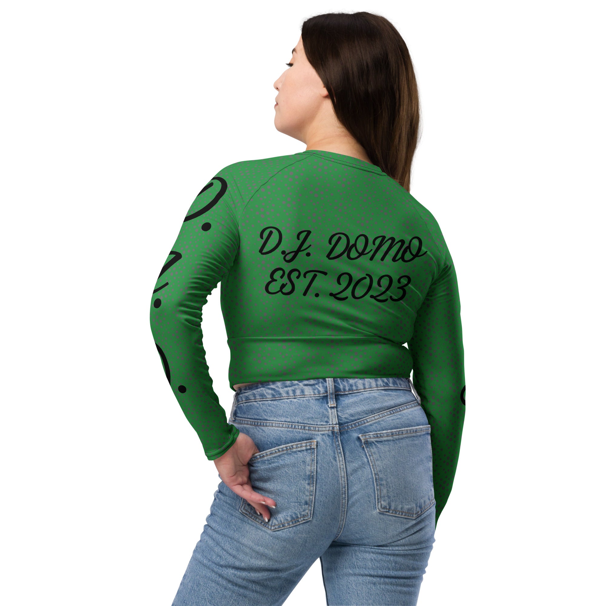 "D.J.D." Long-Sleeve Crop Top Light Green/Black