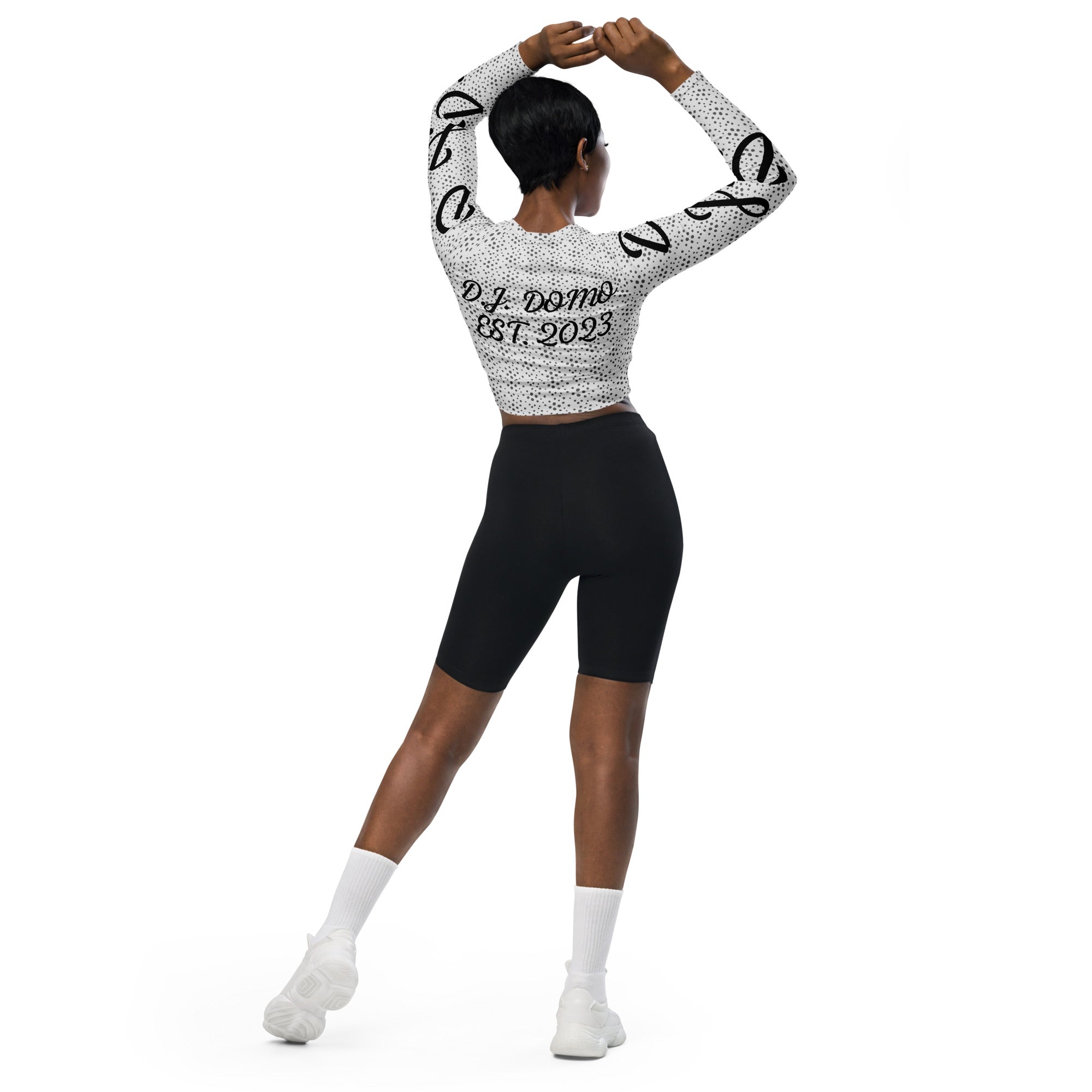 "D.J.D." Long-Sleeve Crop Top Dots/White/Black