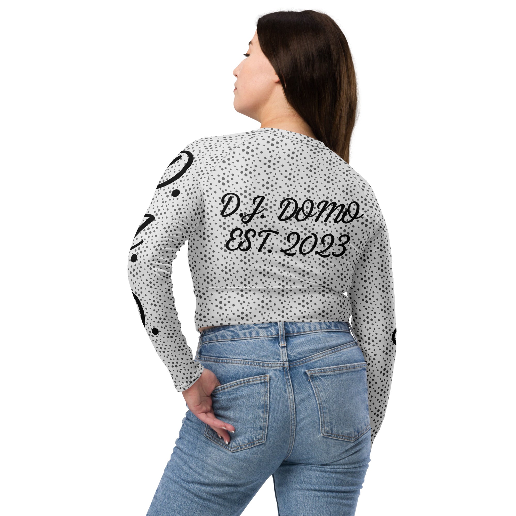 "D.J.D." Long-Sleeve Crop Top Dots/White/Black