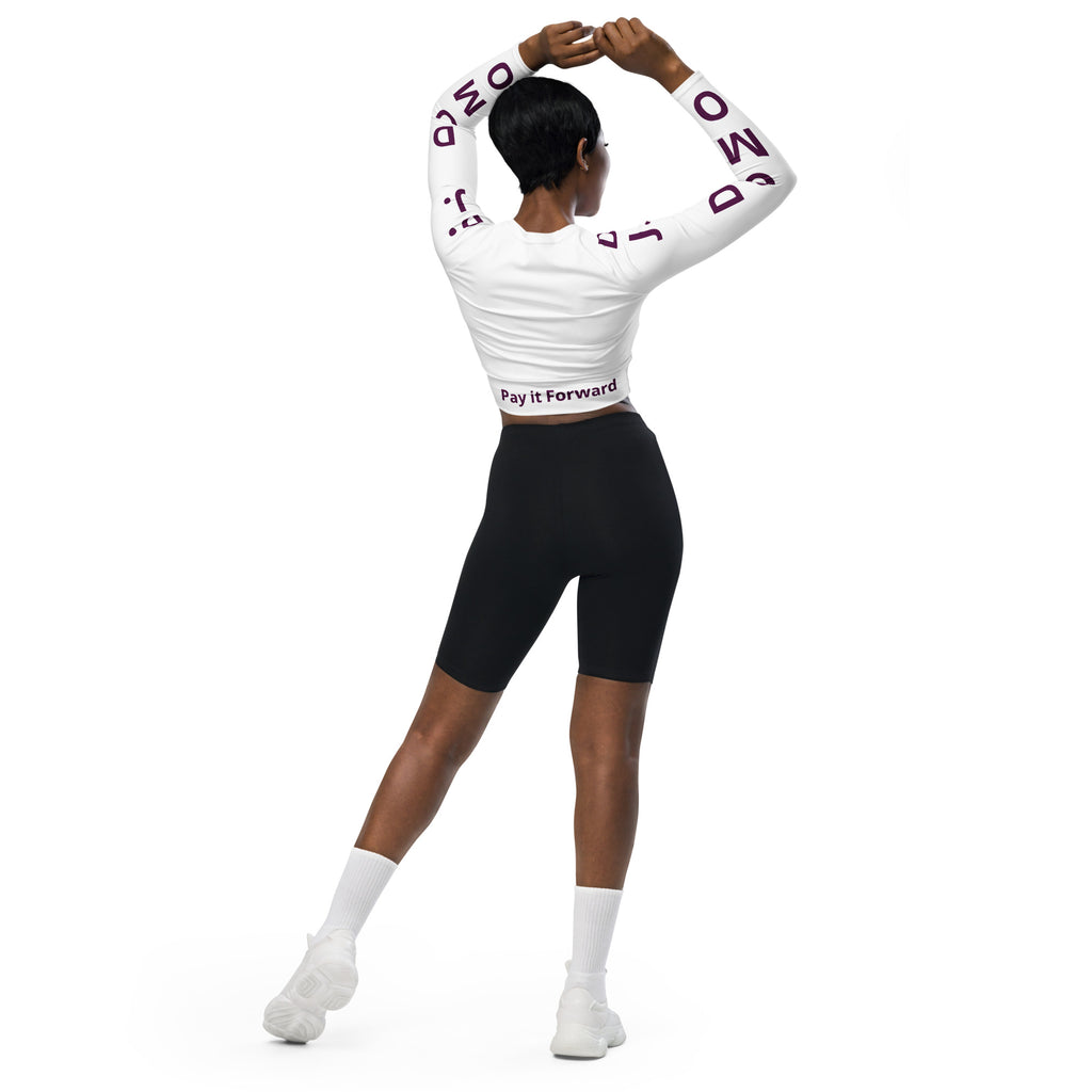 "Pay It Forward" Long-Sleeve Crop Top White/Purple