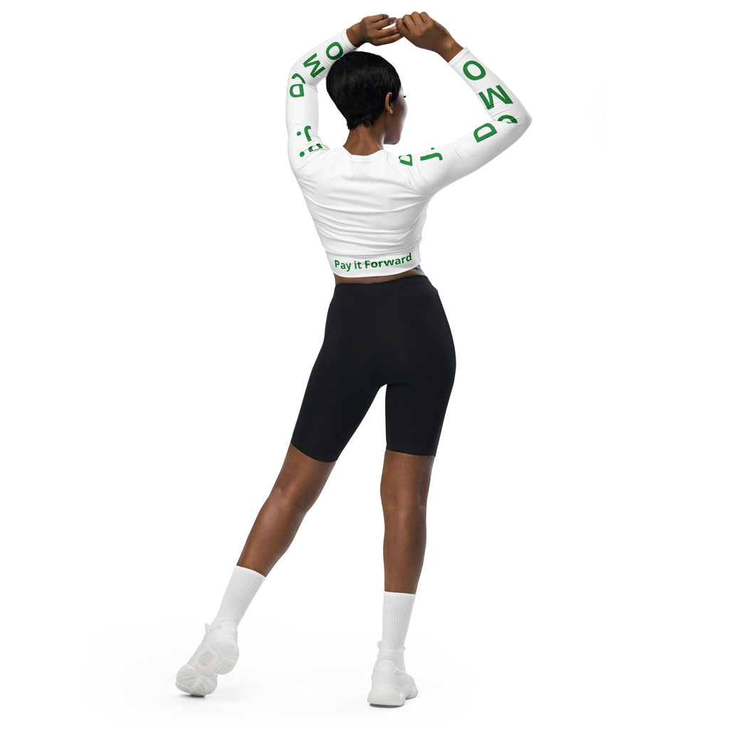 "Pay It Forward" Long-Sleeve Crop Top White/Green