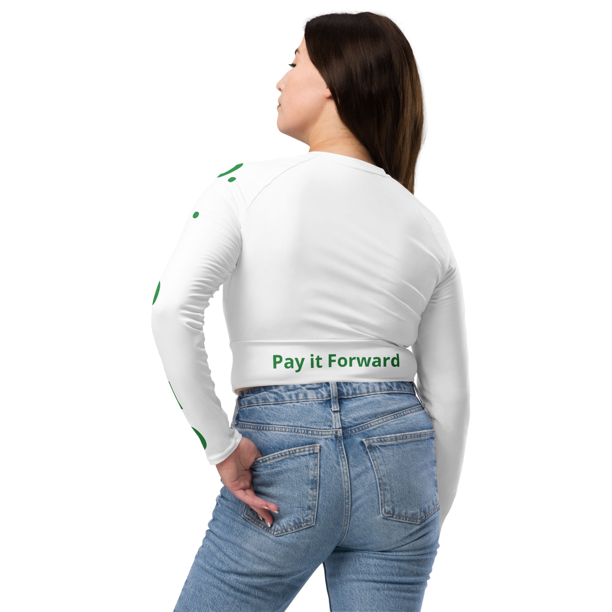 "Pay It Forward" Long-Sleeve Crop Top White/Green