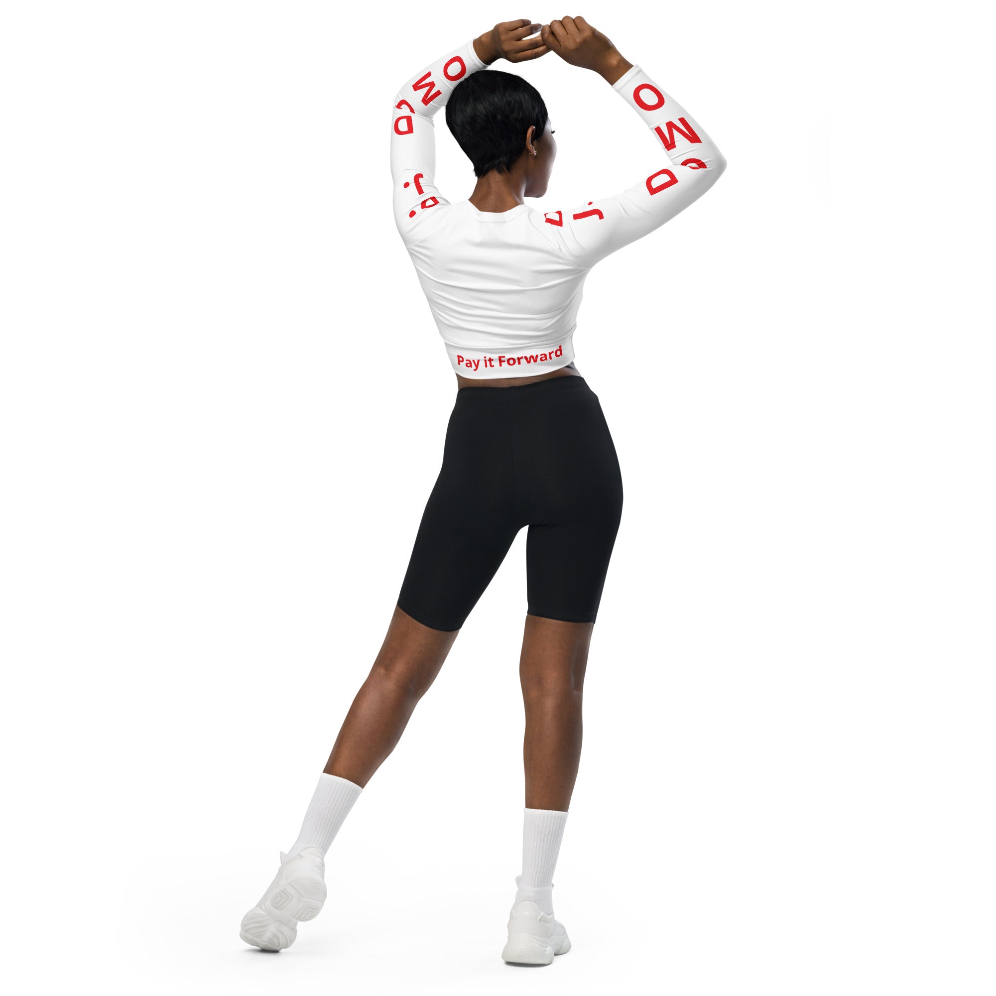"Pay It Forward" Long-Sleeve Crop Top White/Red