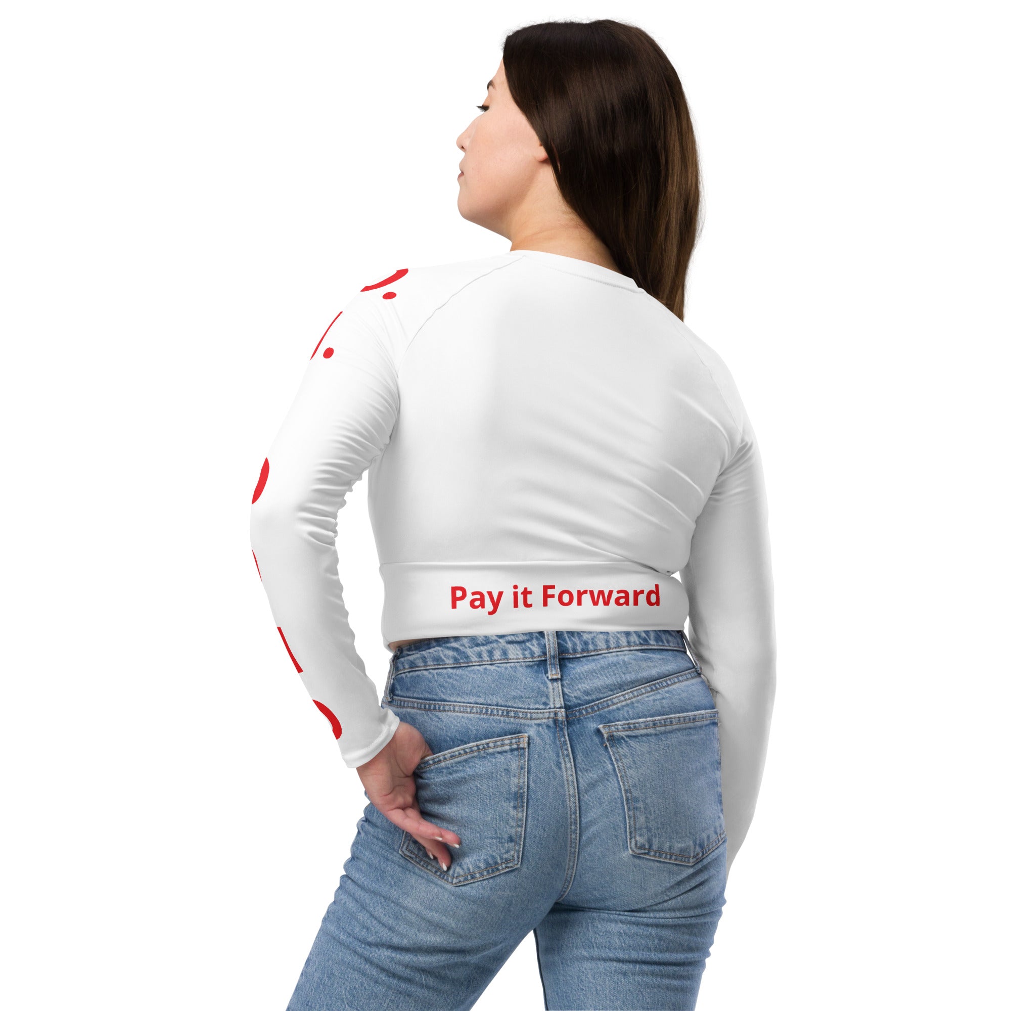 "Pay It Forward" Long-Sleeve Crop Top White/Red