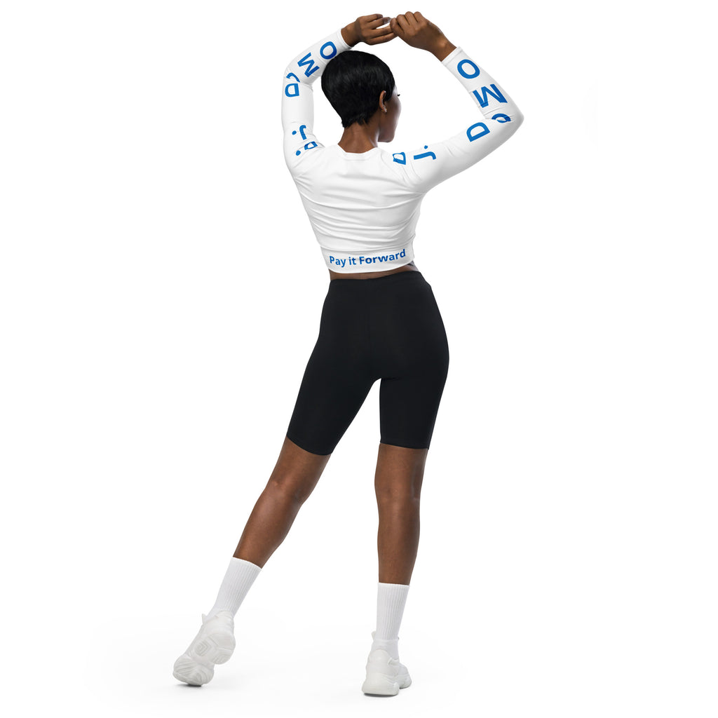 "Pay It Forward" Long-Sleeve Crop Top White/Light Blue