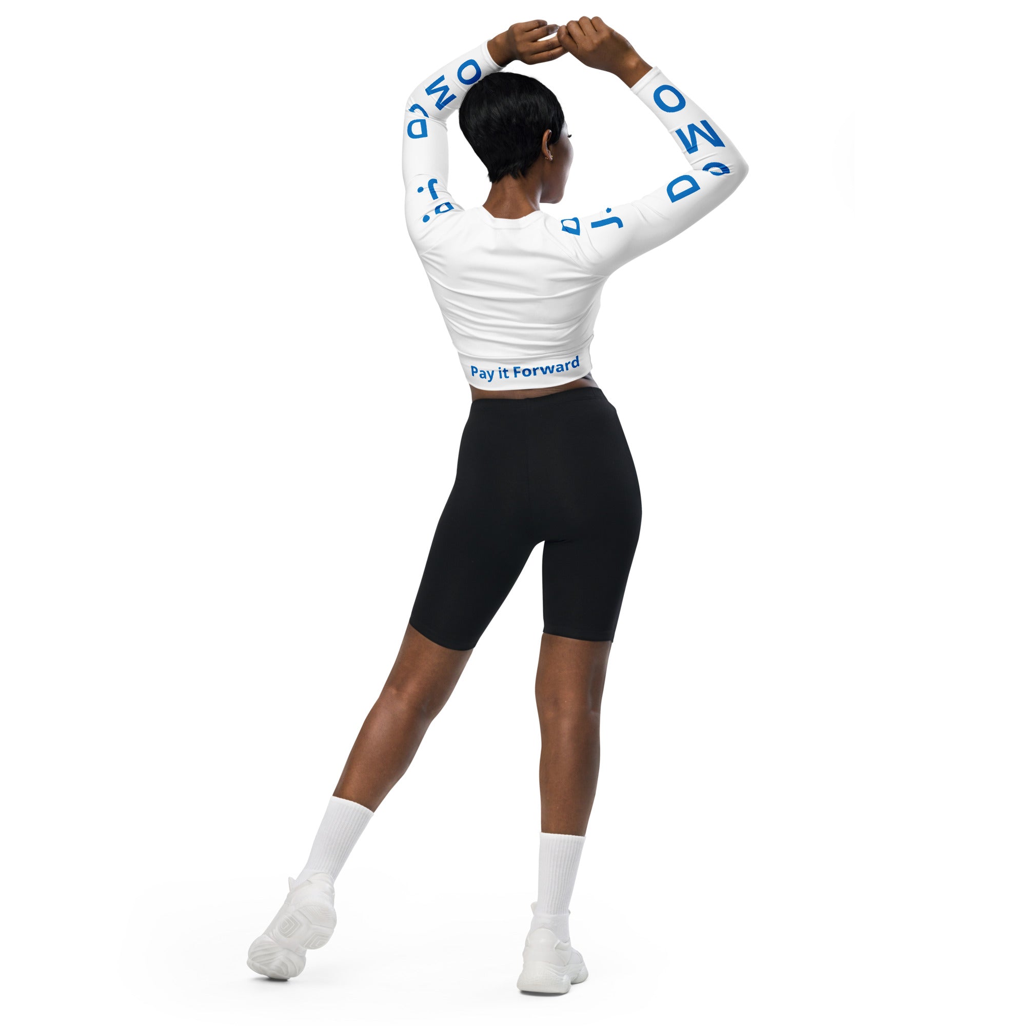 "Pay It Forward" Long-Sleeve Crop Top White/Light Blue