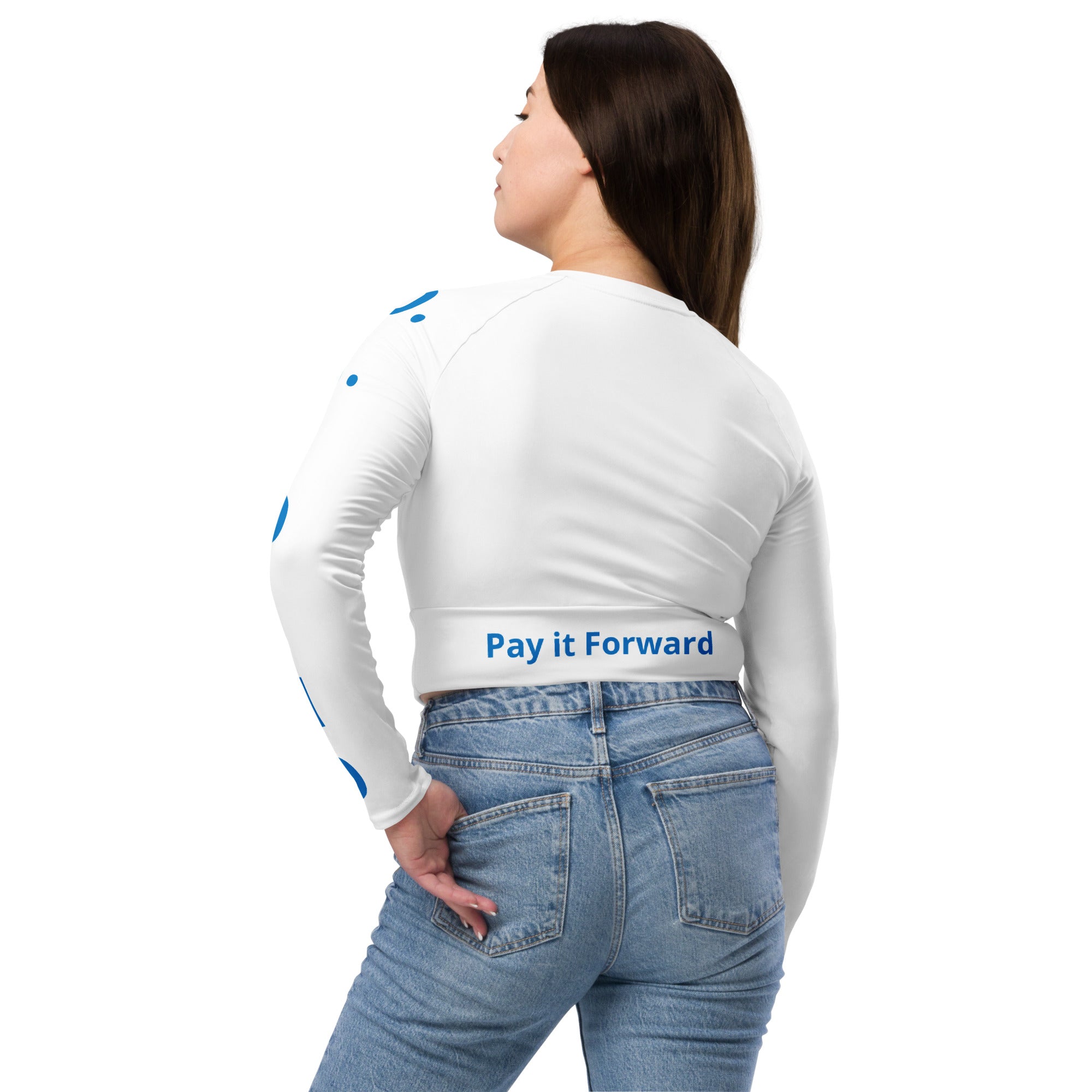 "Pay It Forward" Long-Sleeve Crop Top White/Light Blue