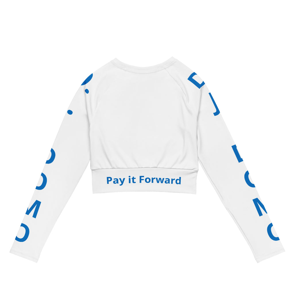 "Pay It Forward" Long-Sleeve Crop Top White/Light Blue