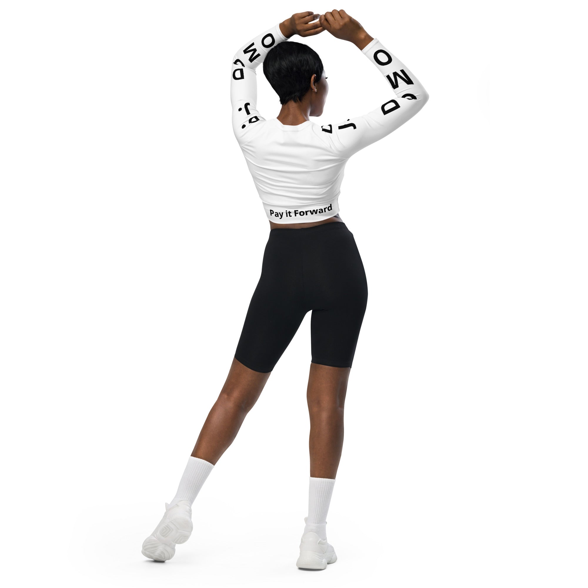 "Pay It Forward" Long-Sleeve Crop Top White/Black