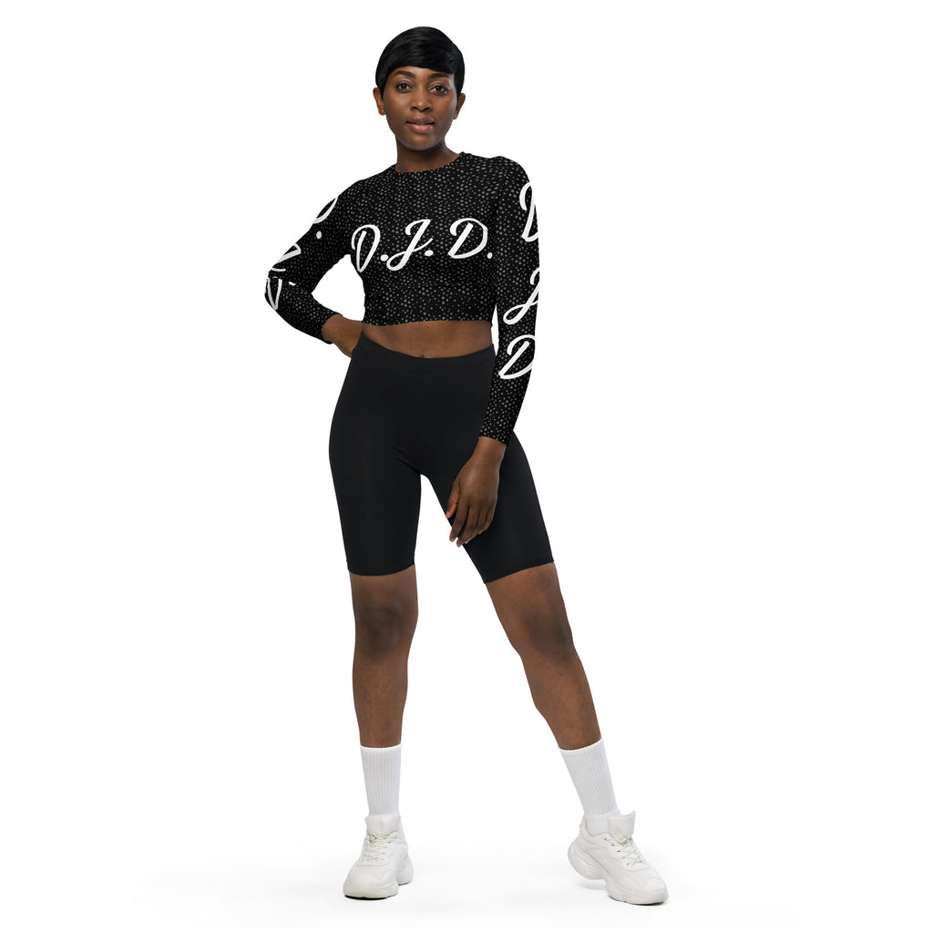 "D.J.D." Long-Sleeve Crop Top Dots/Black/White