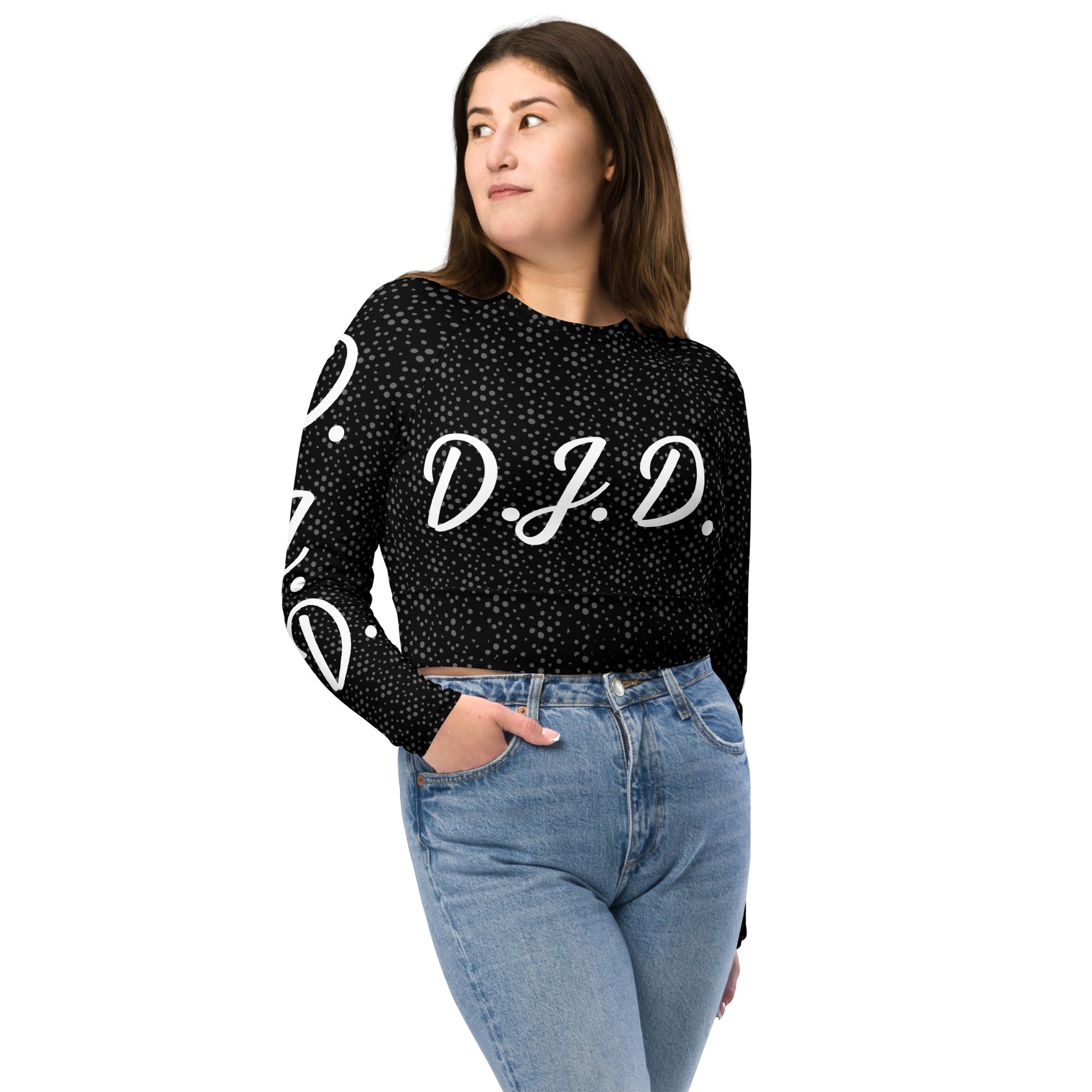 "D.J.D." Long-Sleeve Crop Top Dots/Black/White