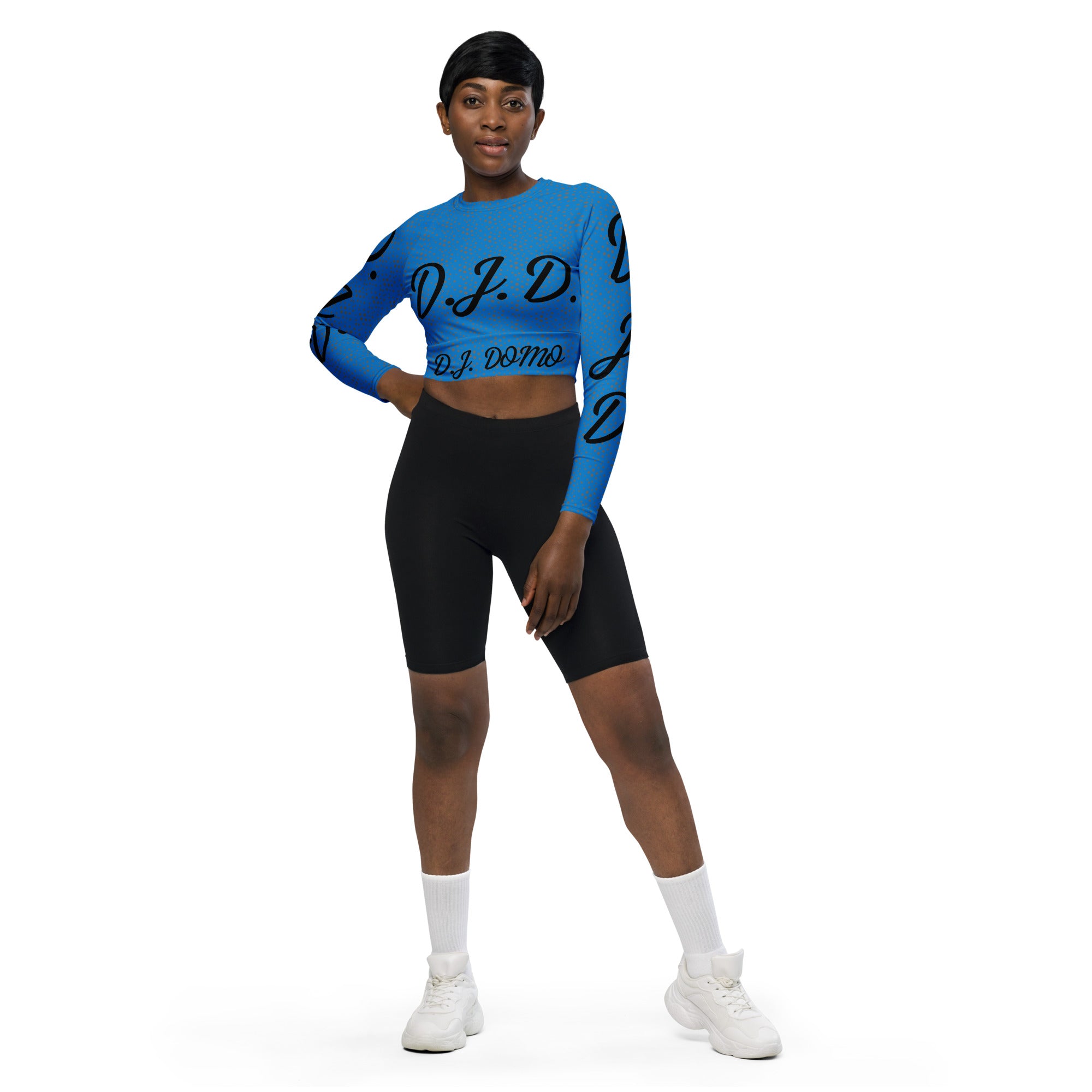 "D.J.D." Long-Sleeve Crop Top Light Blue/Black