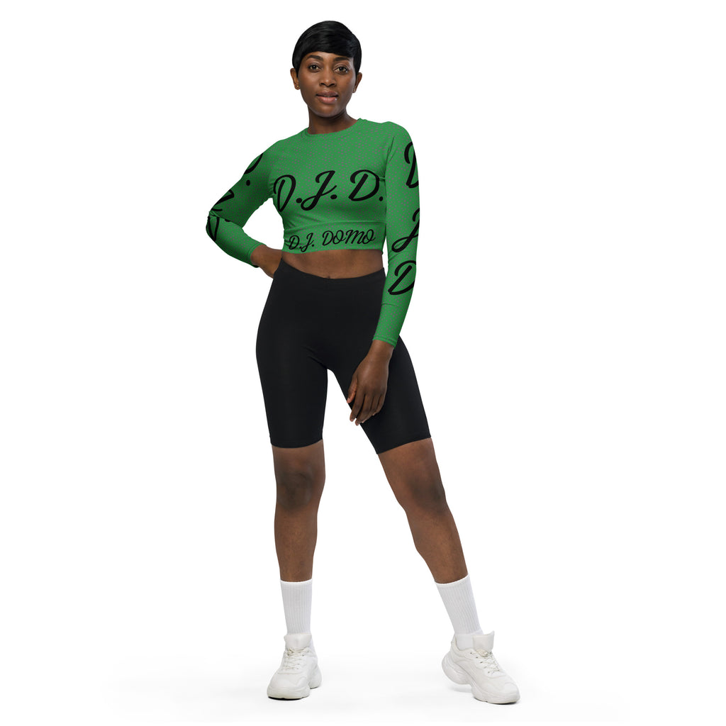 "D.J.D." Long-Sleeve Crop Top Light Green/Black