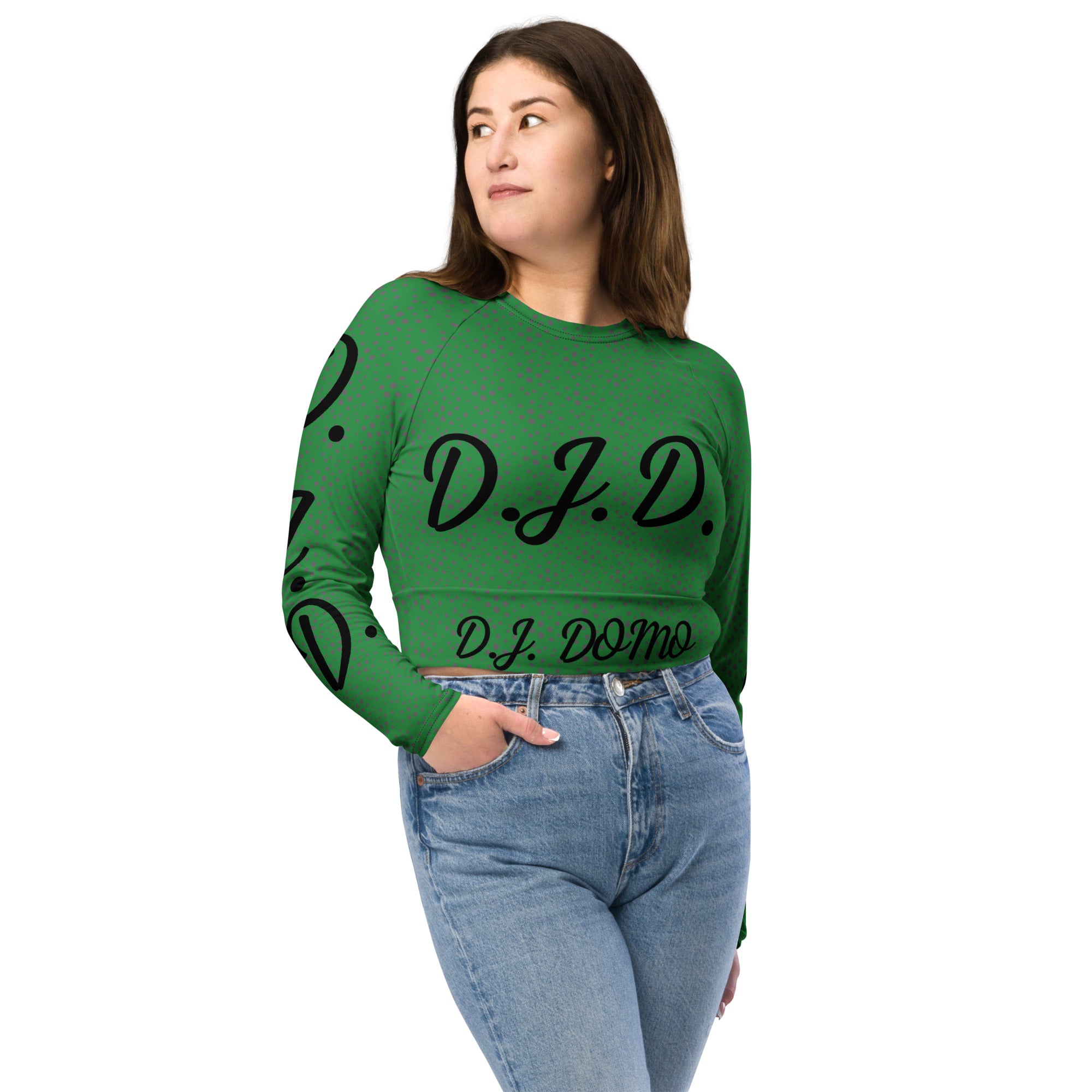 "D.J.D." Long-Sleeve Crop Top Light Green/Black
