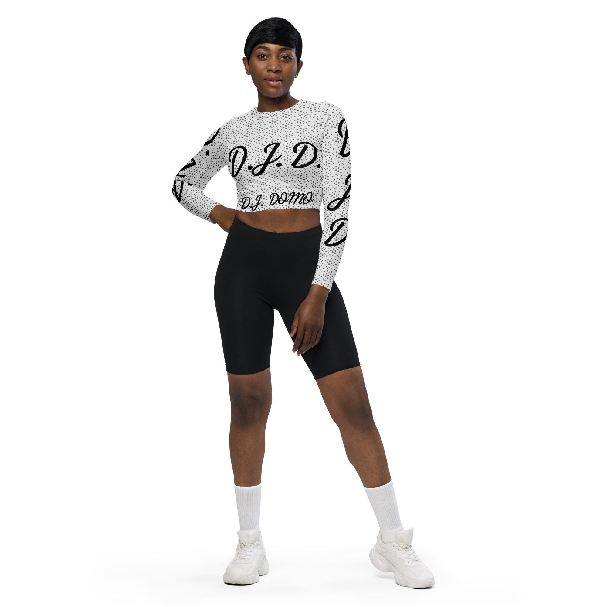 "D.J.D." Long-Sleeve Crop Top Dots/White/Black