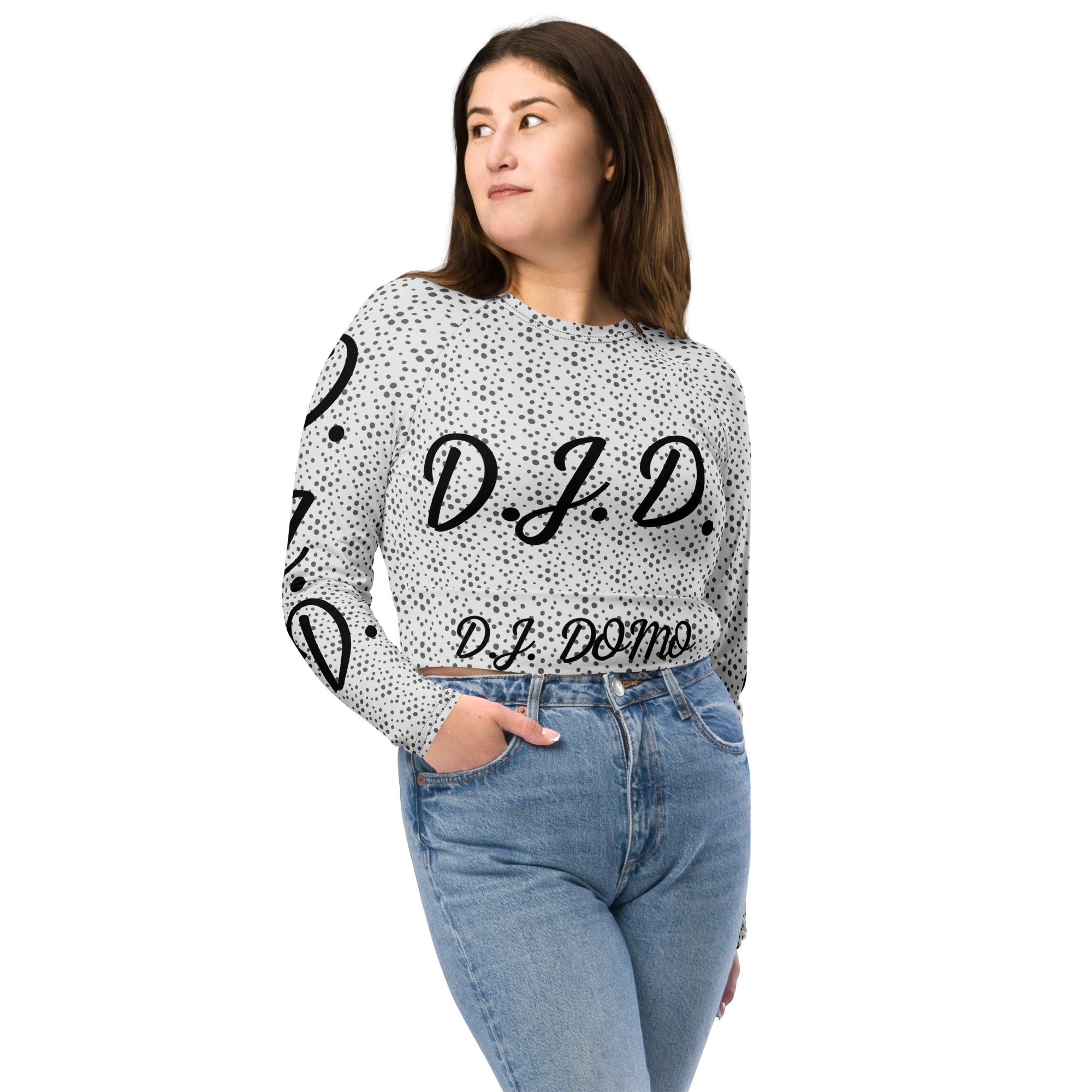 "D.J.D." Long-Sleeve Crop Top Dots/White/Black