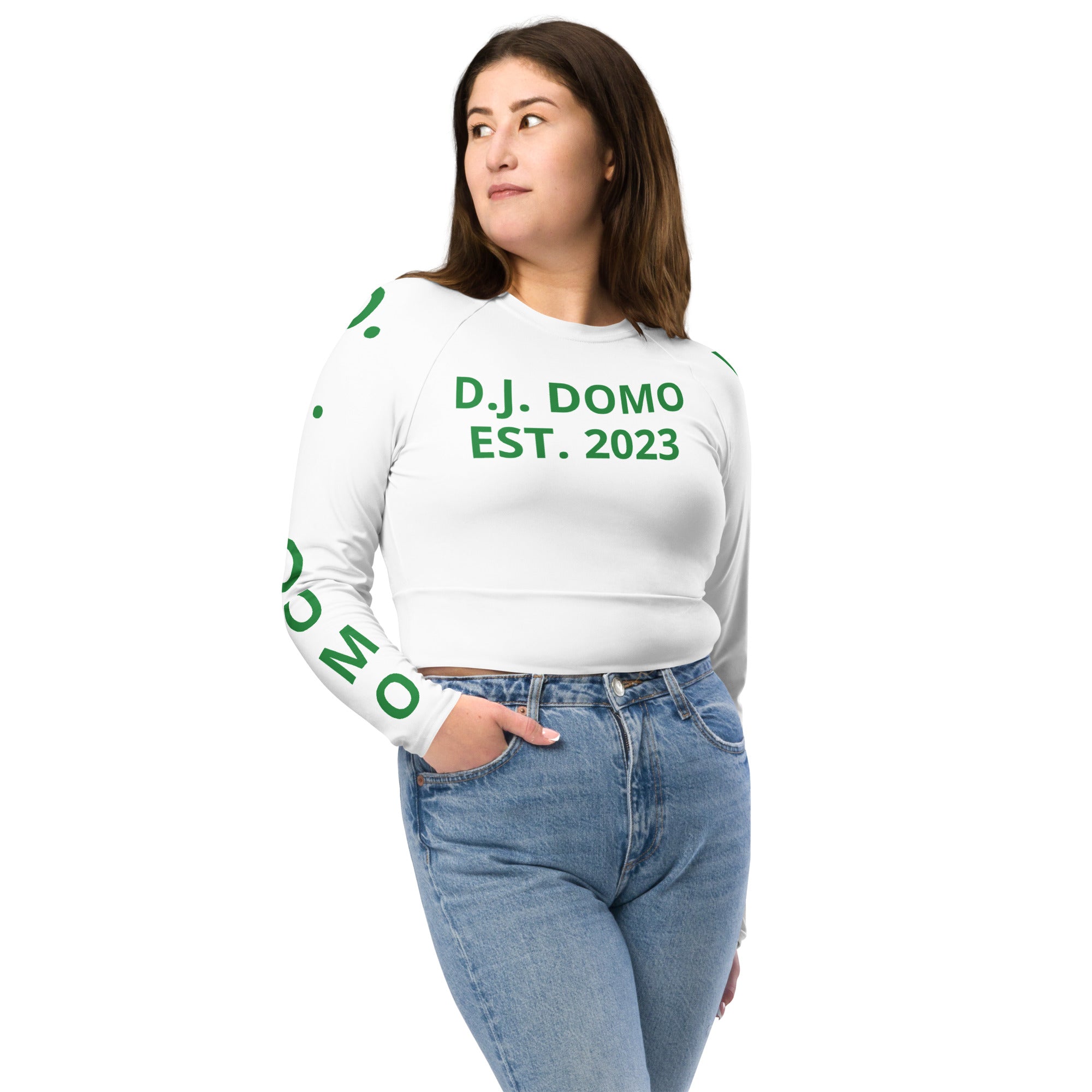"Pay It Forward" Long-Sleeve Crop Top White/Green