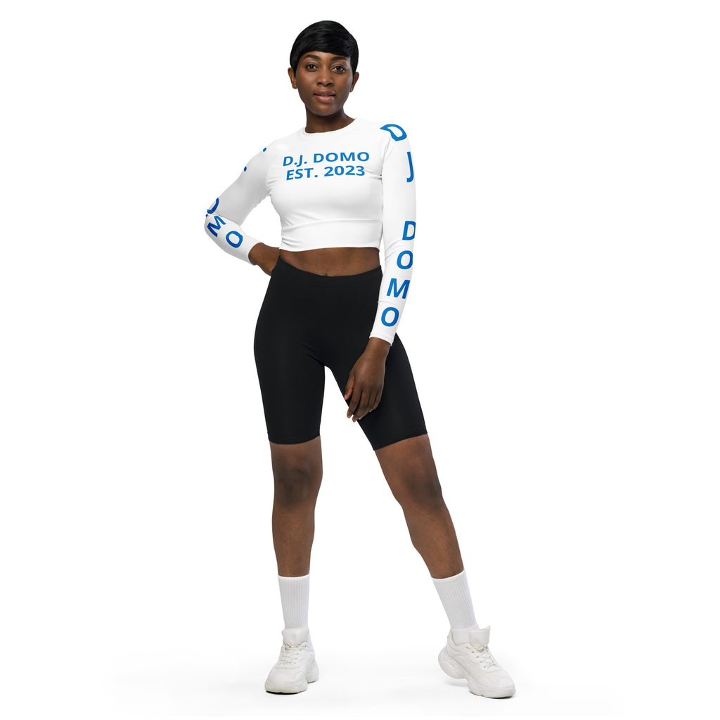 "Pay It Forward" Long-Sleeve Crop Top White/Light Blue