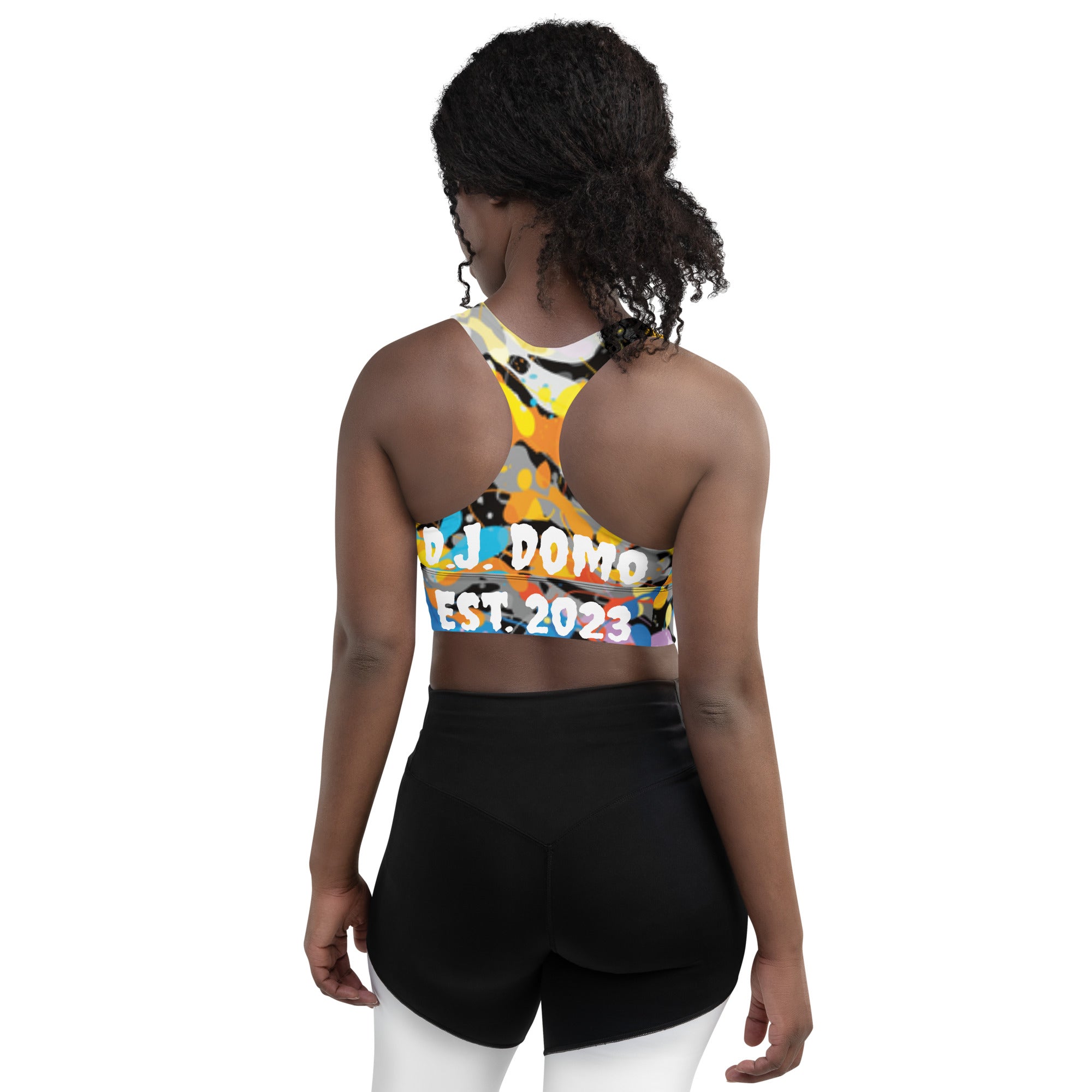 D.J. Domo "D.J.D." Paint Print Longline Sports Bra