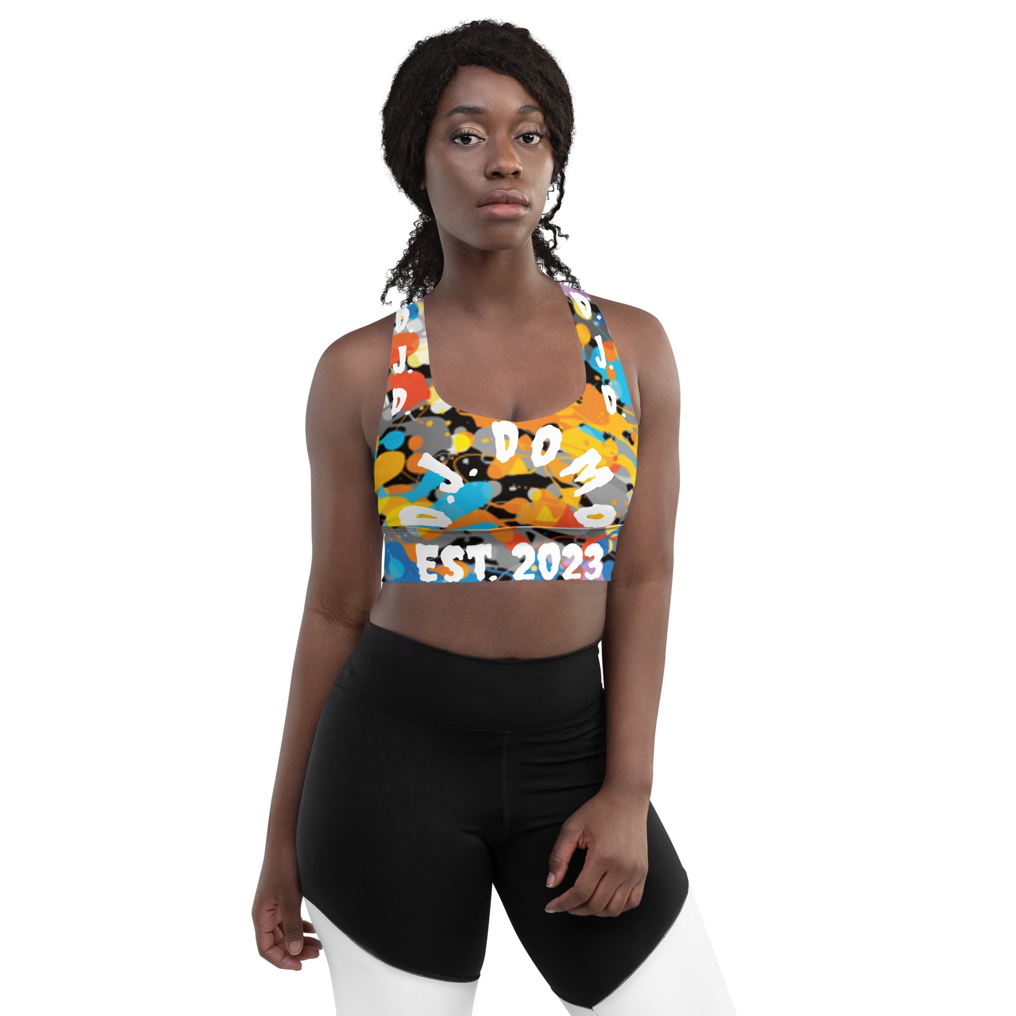 D.J. Domo "D.J.D." Paint Print Longline Sports Bra