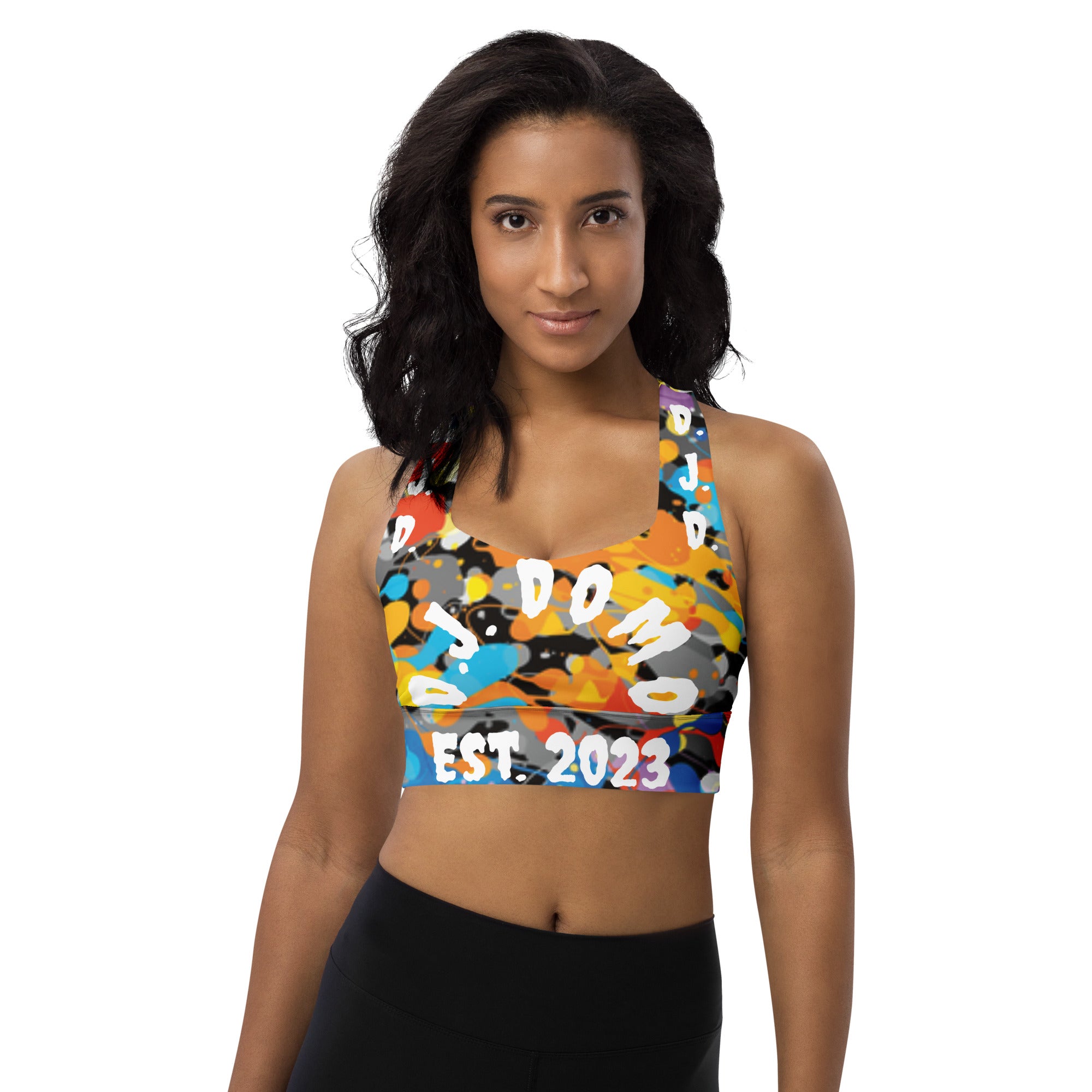D.J. Domo "D.J.D." Paint Print Longline Sports Bra