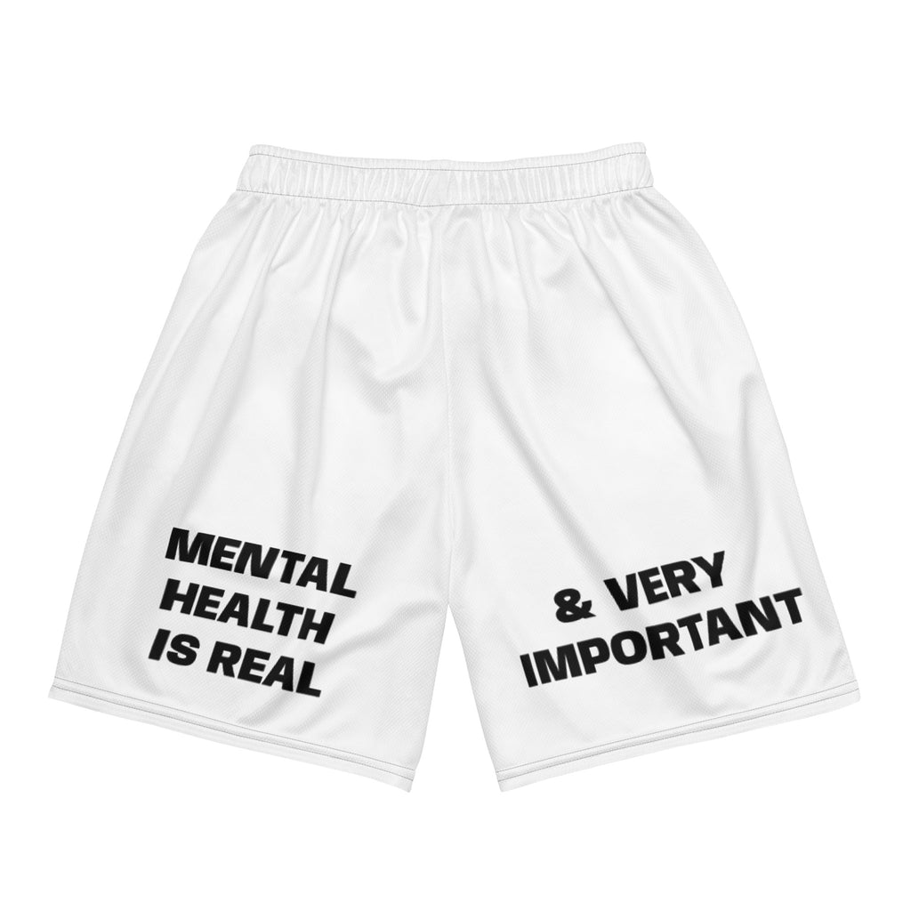 "Mental Health 988" Unisex Mesh Shorts White/Black